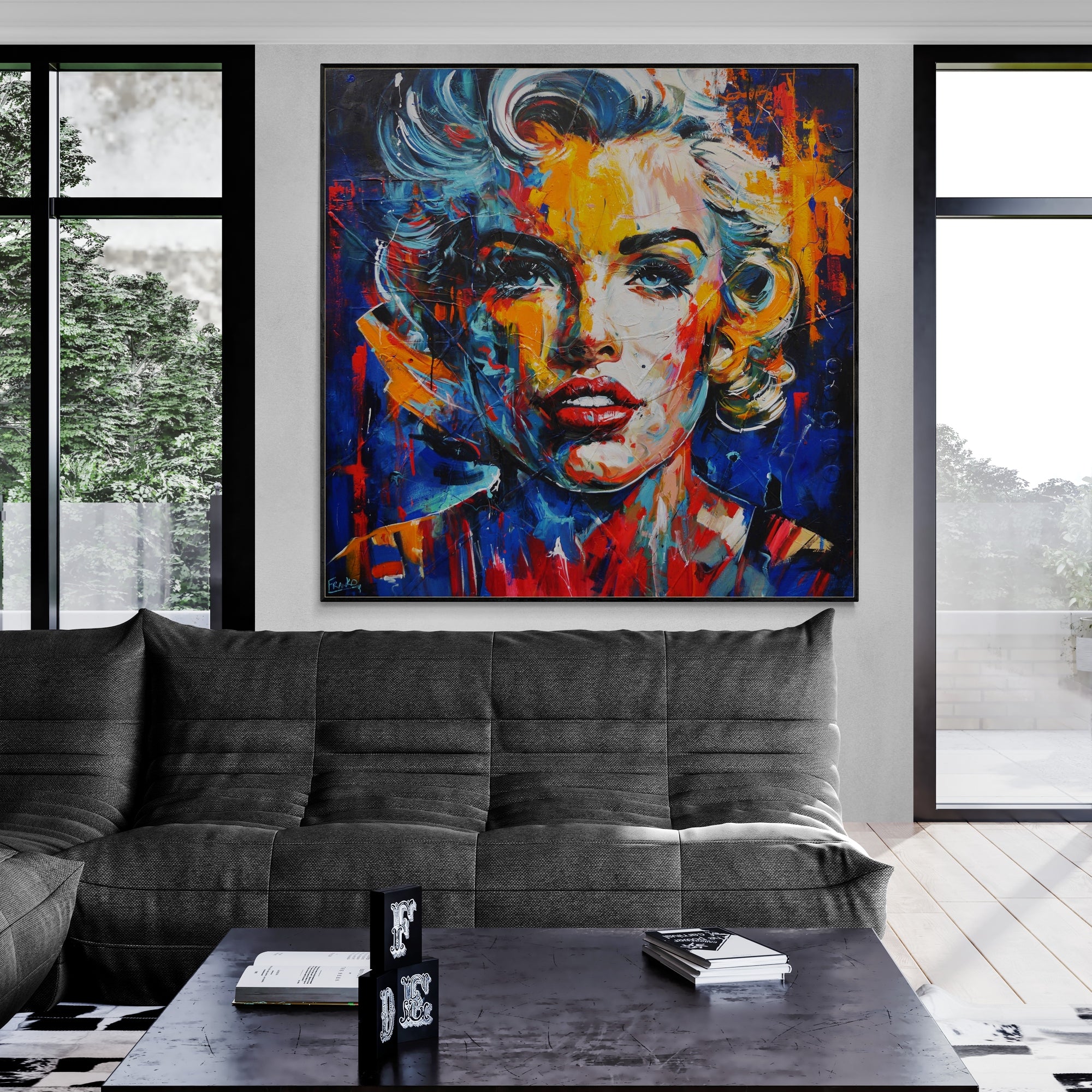 Marilyn Into The Blue 150cm x 150cm FRAMED Marilyn Monroe Abstract Realism Textured Painting (SOLD)
