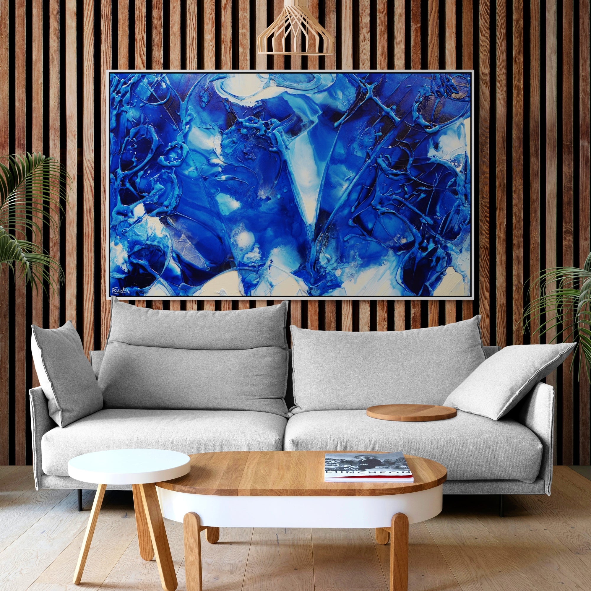 Aquatica 160cm x 100cm Blue White Textured Abstract Painting-Abstract-Franko-[huge]-[Australian]-[best Selling]-Franklin Art Studio