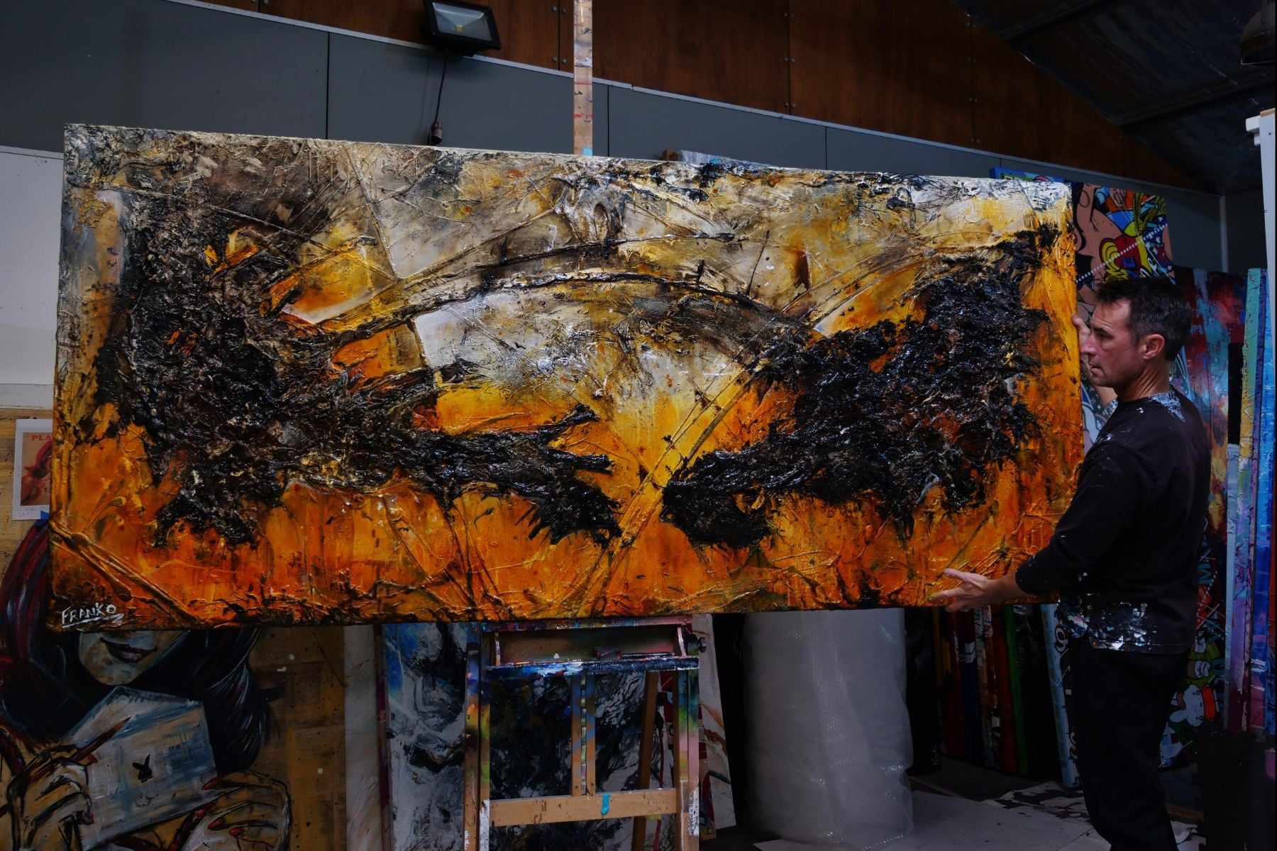 Loaded Sienna 270cm x 120cm Sienna Black Textured Abstract Painting (SOLD)-Abstract-[Franko Artist]-[Gold Coast]-[Brisbane]-[Huge]-Franklin Art Studio