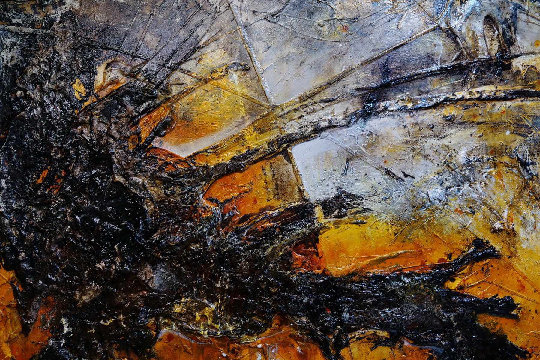 Loaded Sienna 270cm x 120cm Sienna Black Textured Abstract Painting (SOLD)
