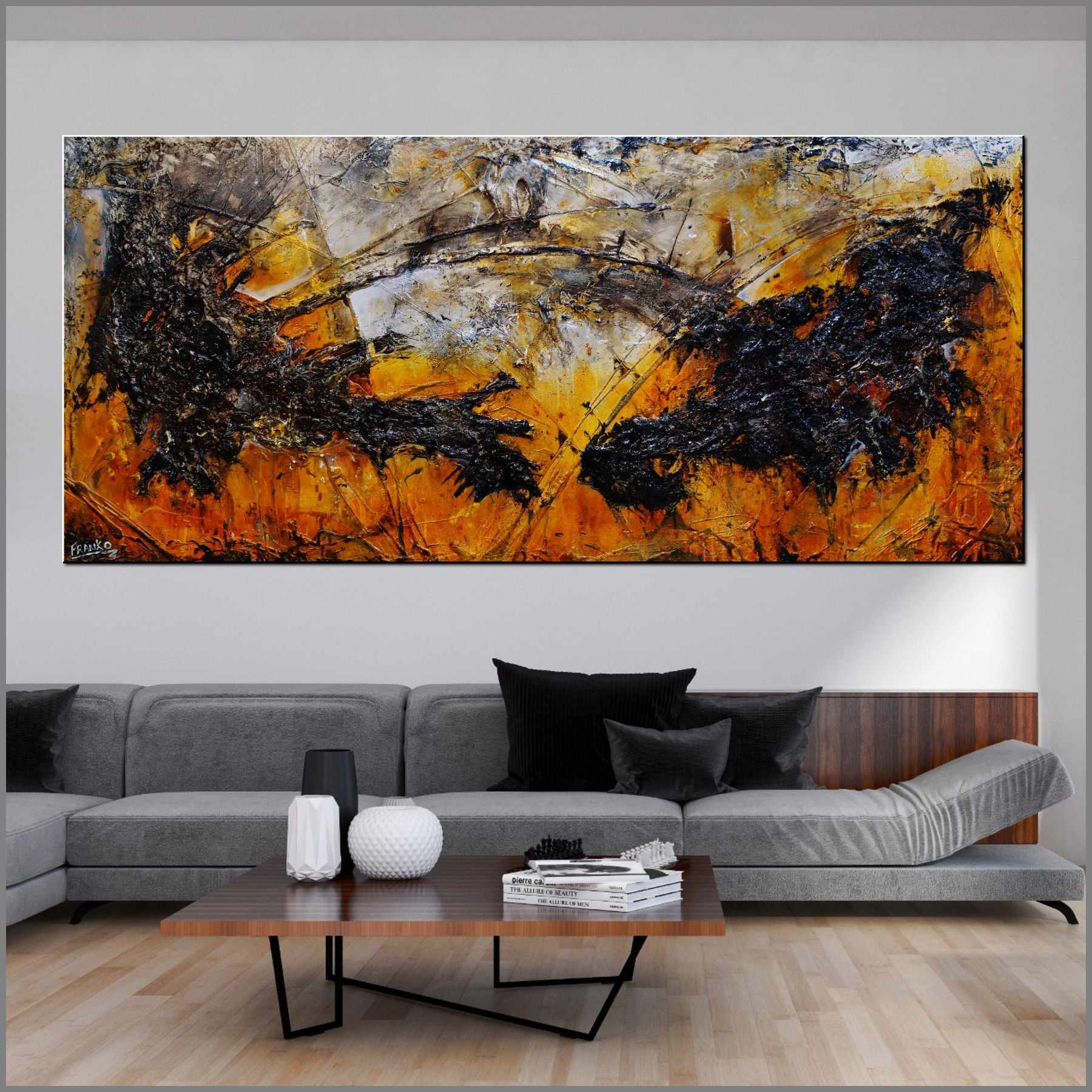 Loaded Sienna 270cm x 120cm Sienna Black Textured Abstract Painting (SOLD)-Abstract-Franko-[huge]-[Australian]-[best Selling]-Franklin Art Studio