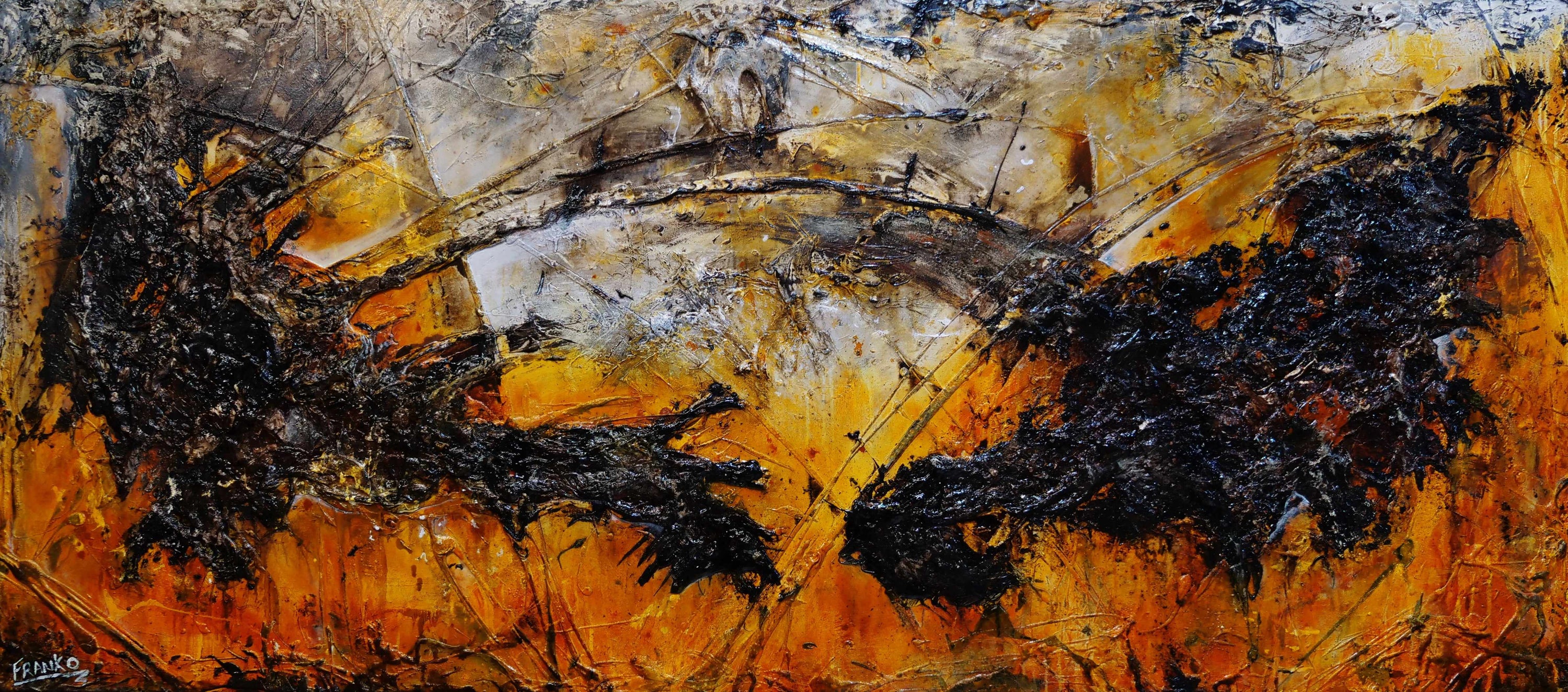Loaded Sienna 270cm x 120cm Sienna Black Textured Abstract Painting (SOLD)-Abstract-[Franko ]-[Gallery]-[popular]-[Australia]-Franklin Art Studio