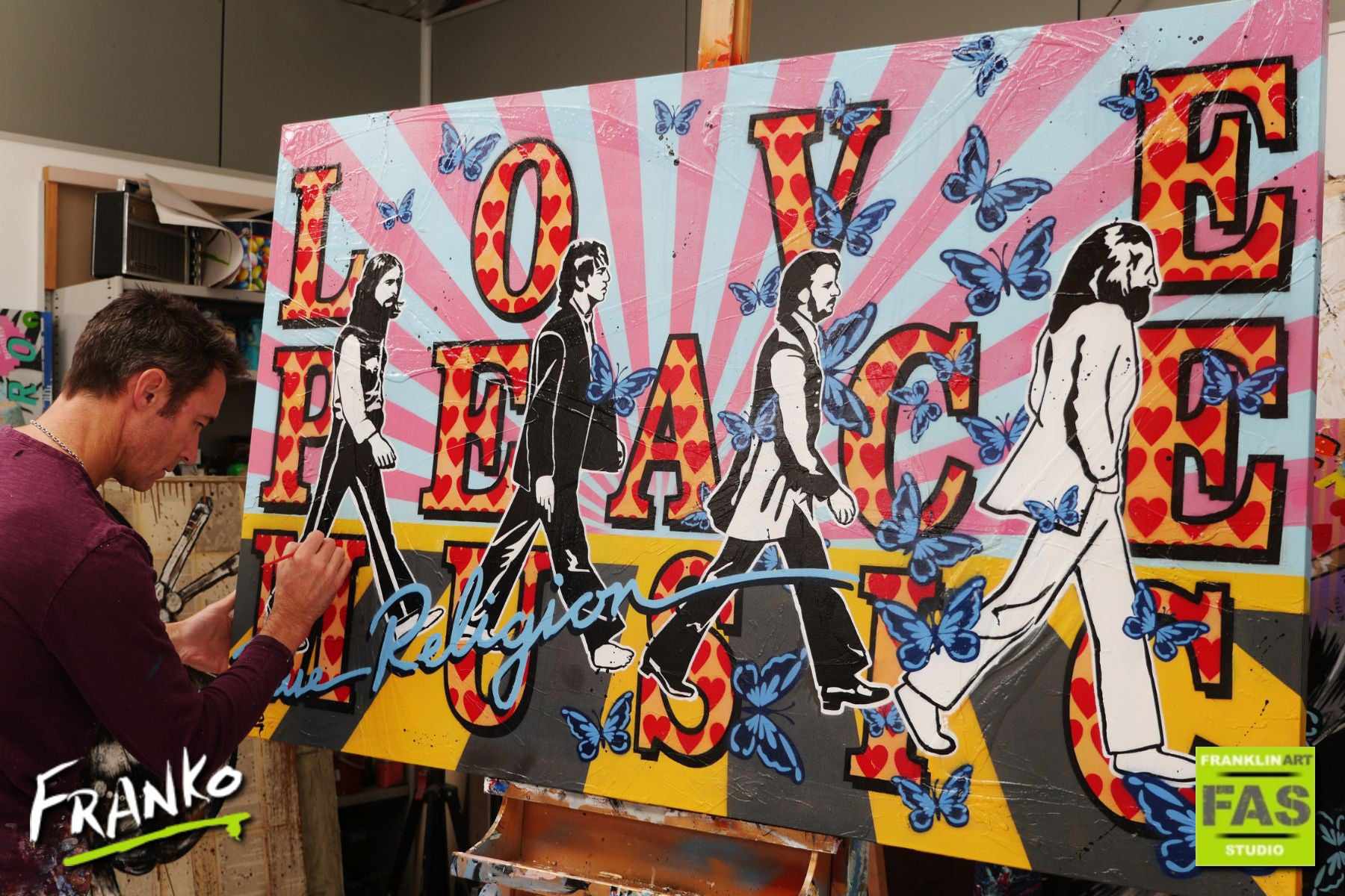 Love, Peace, Music 160cm x 100cm Beatles Pop Art Painting-urban pop-Franko-[franko_artist]-[Art]-[interior_design]-Franklin Art Studio