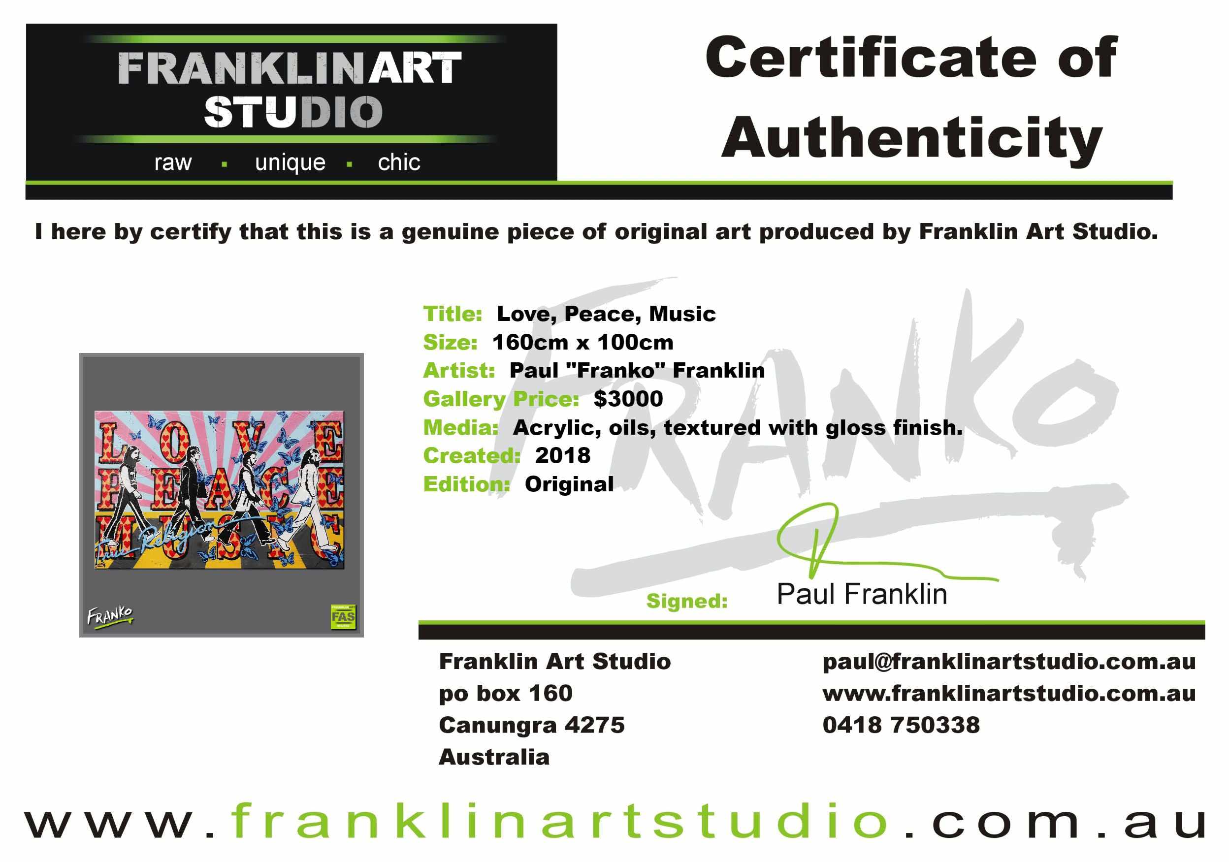 Love, Peace, Music 160cm x 100cm Beatles Pop Art Painting-urban pop-Franko-[franko_art]-[beautiful_Art]-[The_Block]-Franklin Art Studio