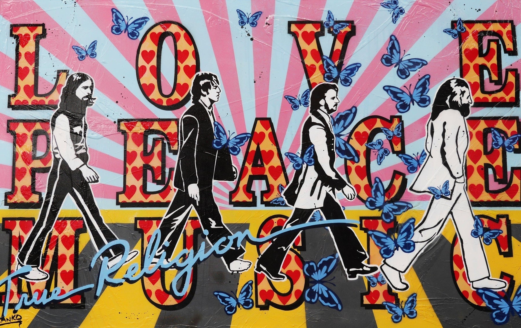 Love, Peace, Music 160cm x 100cm Beatles Pop Art Painting-urban pop-Franko-[Franko]-[Australia_Art]-[Art_Lovers_Australia]-Franklin Art Studio