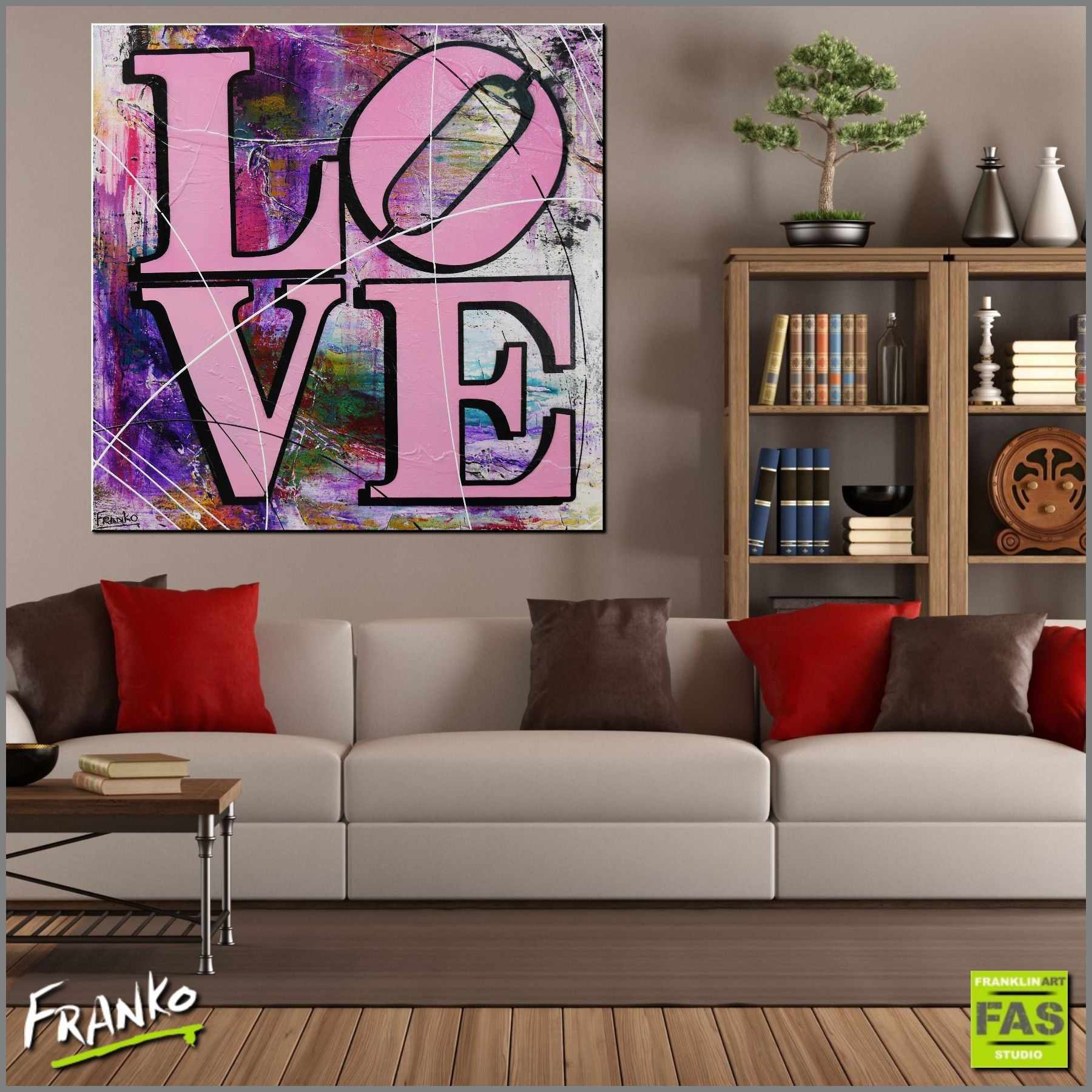 Love Squared 100cm x 100cm LOVE Robert Indiana pop art painting (SOLD)-urban pop-Franko-[Franko]-[huge_art]-[Australia]-Franklin Art Studio