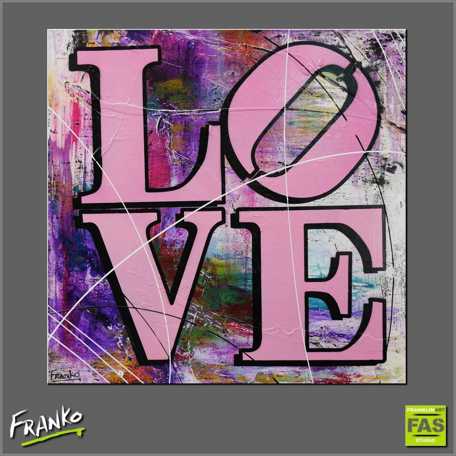 Love Squared 100cm x 100cm LOVE Robert Indiana pop art painting (SOLD)-urban pop-Franko-[Franko]-[Australia_Art]-[Art_Lovers_Australia]-Franklin Art Studio