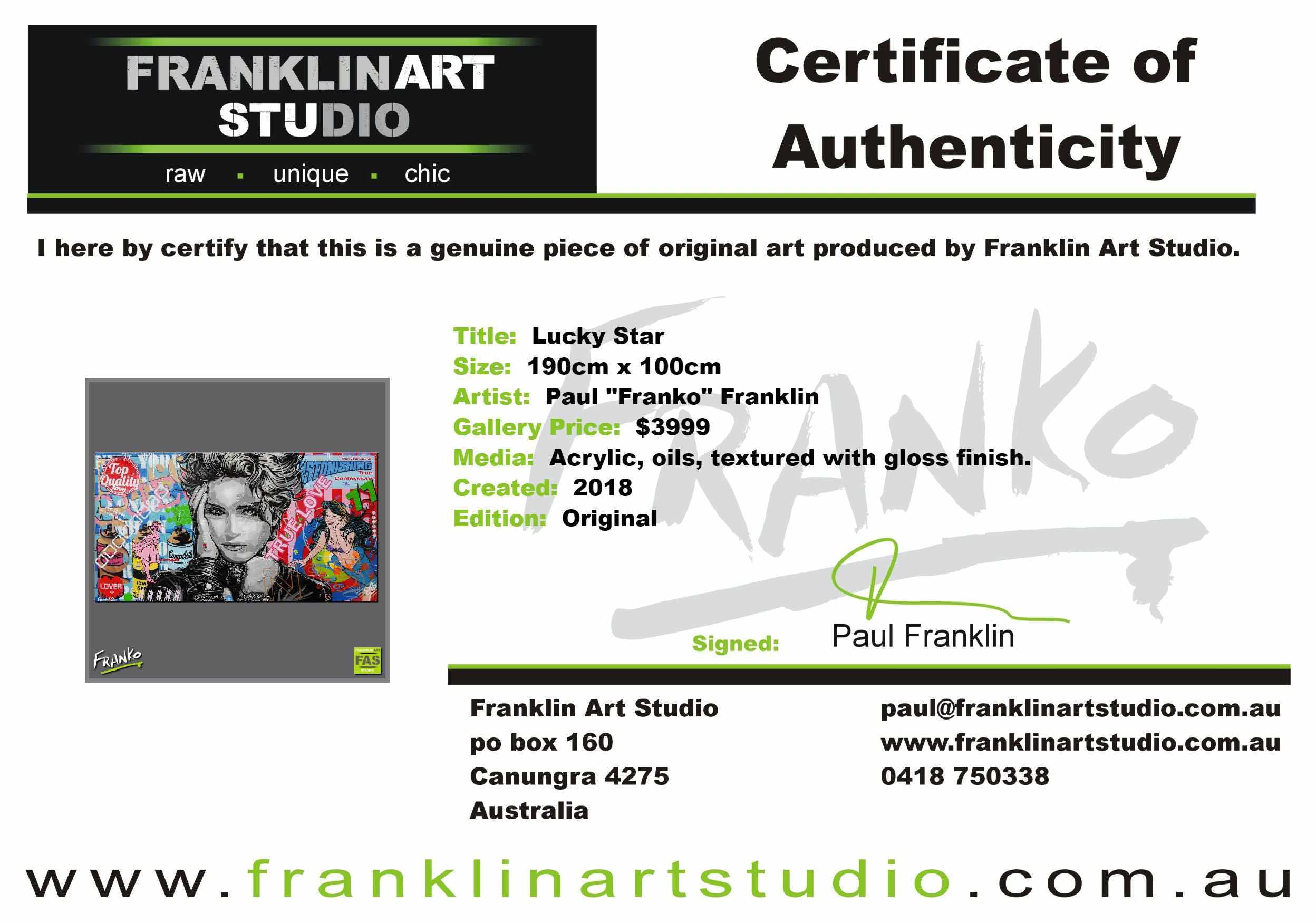 Lucky Star 190cm x 100cm Madonna Urban Pop Art Painting (SOLD)-urban pop-[Franko_Artist]-[The_Block]-[Dream_Homes]-[ideas]-[Grand_Designs]-[Art_Lover]-Franklin Art Studio