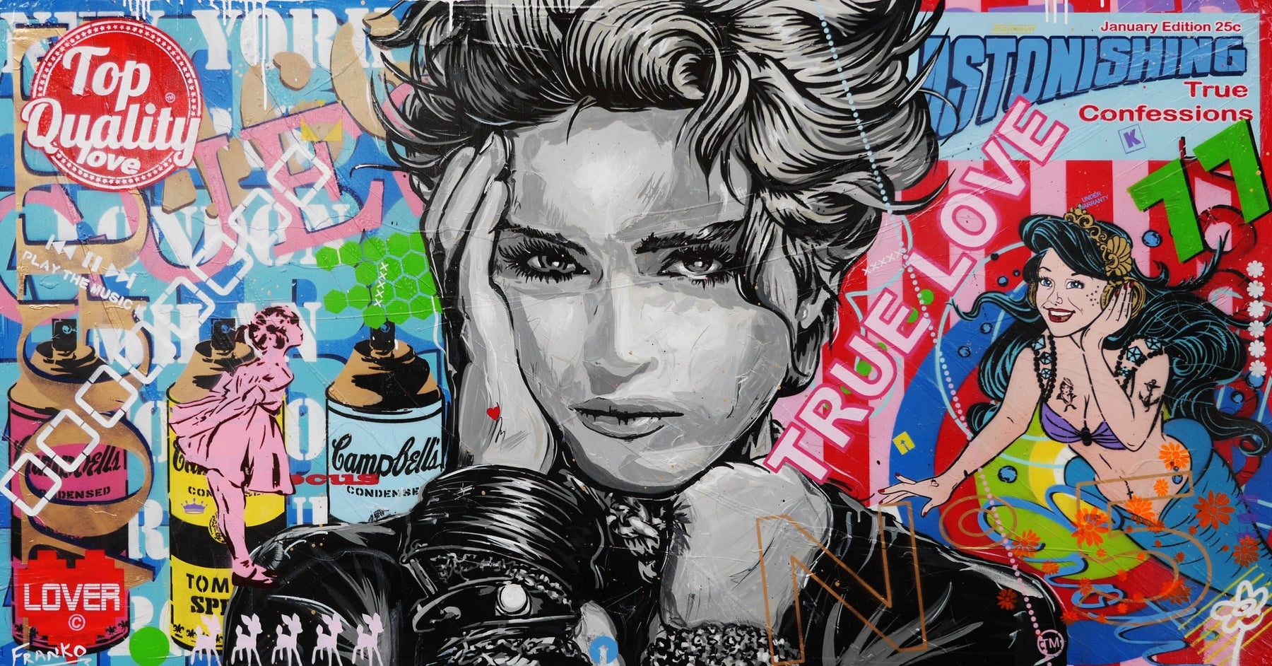 Lucky Star 190cm x 100cm Madonna Urban Pop Art Painting (SOLD)-urban pop-[Franko_Artist]-[Australian_artist]-[Gold_Coast]-[Brisbane]-[modern]-[contemporary]-[original]-[Large_artwork]-Franklin Art Studio