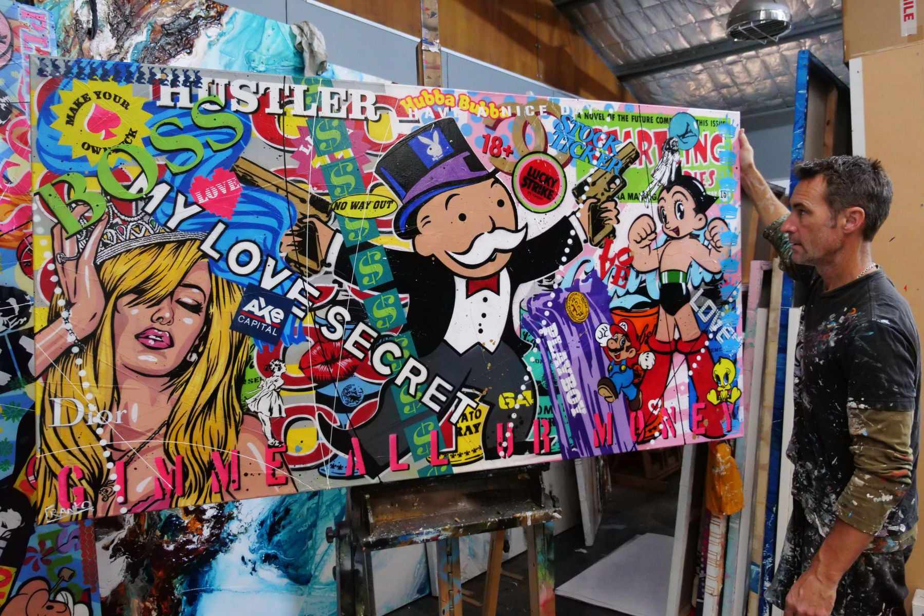 Lucky Strike Monopoly 190cm x 100cm Monopoly Man Textured Urban Pop Art Painting (SOLD)-Urban Pop Art-Franko-[franko_artist]-[Art]-[interior_design]-Franklin Art Studio