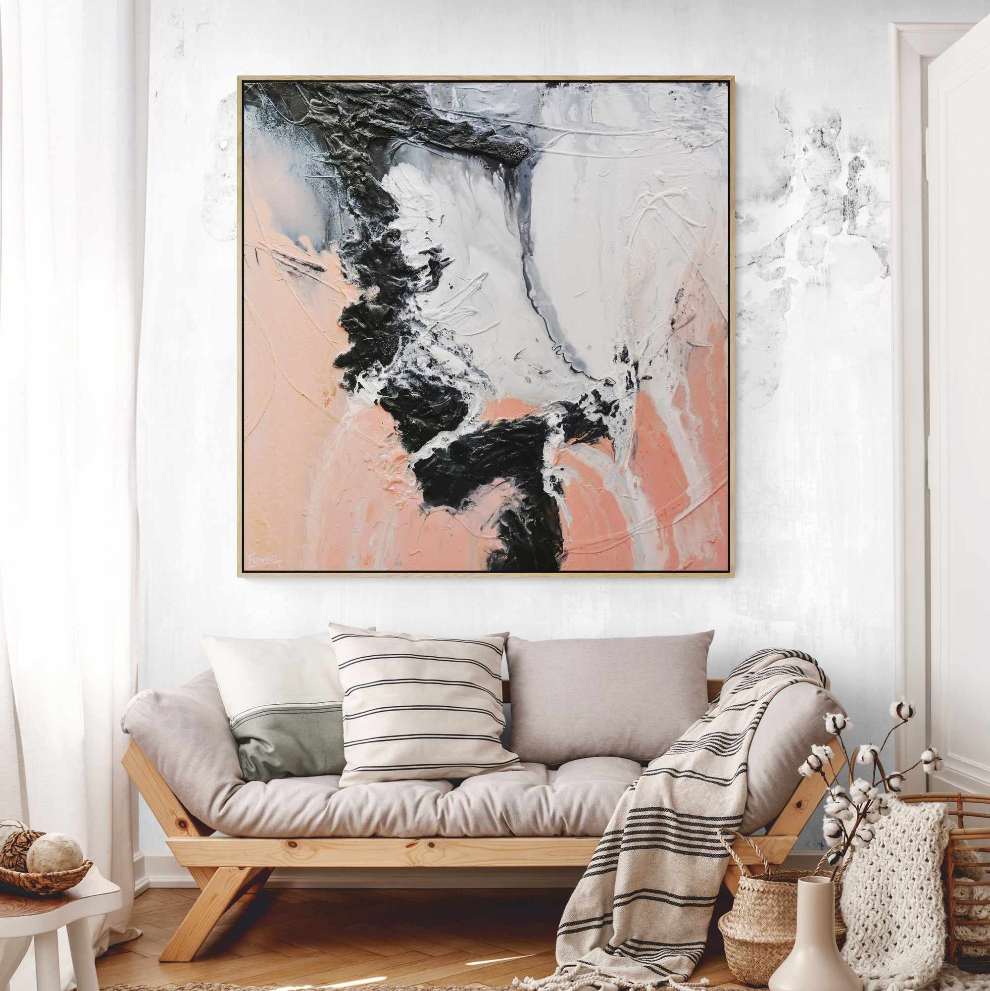 Luminous Ice 120cm x 120cm Pink White Textured Abstract Painting-Abstract-Franko-[franko_art]-[beautiful_Art]-[The_Block]-Franklin Art Studio