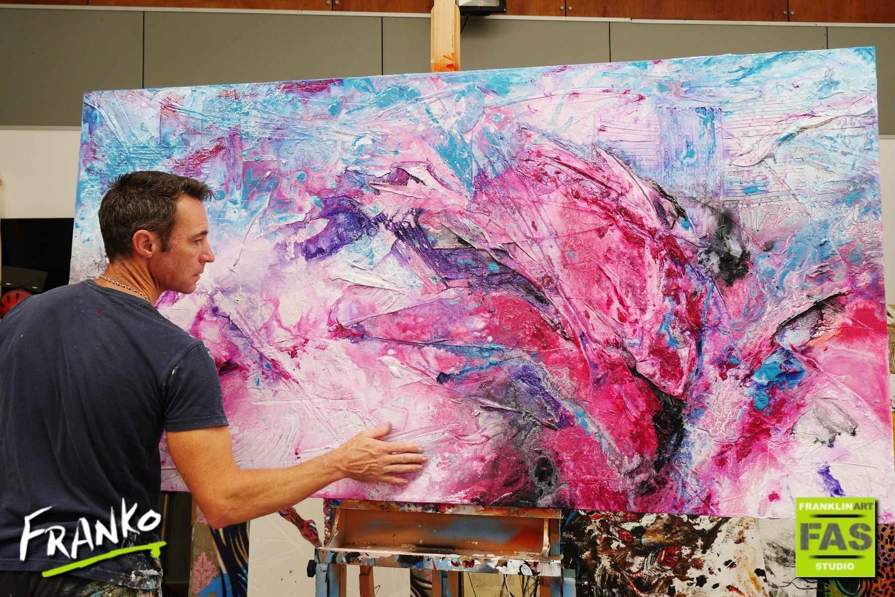Magenta Bloom 190cm x 100cm White Pink Abstract Painting (SOLD)-Abstract-[Franko Artist]-[Gold Coast]-[Brisbane]-[Huge]-Franklin Art Studio