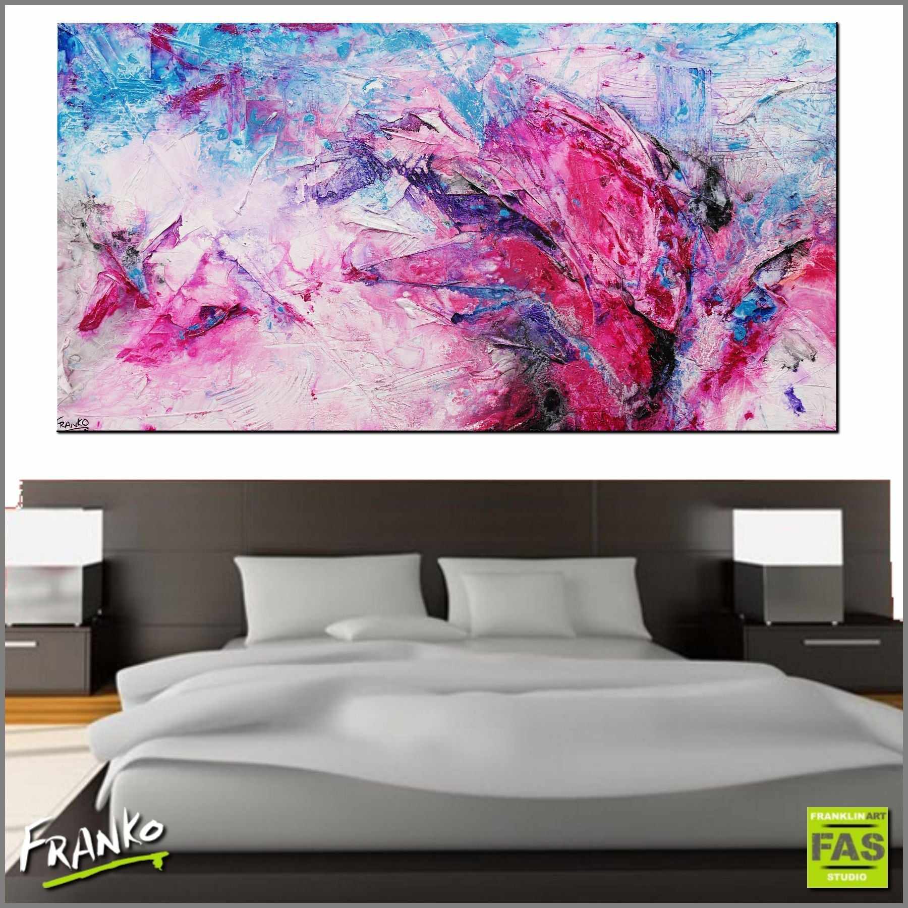 Magenta Bloom 190cm x 100cm White Pink Abstract Painting (SOLD)-Abstract-Franko-[huge]-[Australian]-[best Selling]-Franklin Art Studio