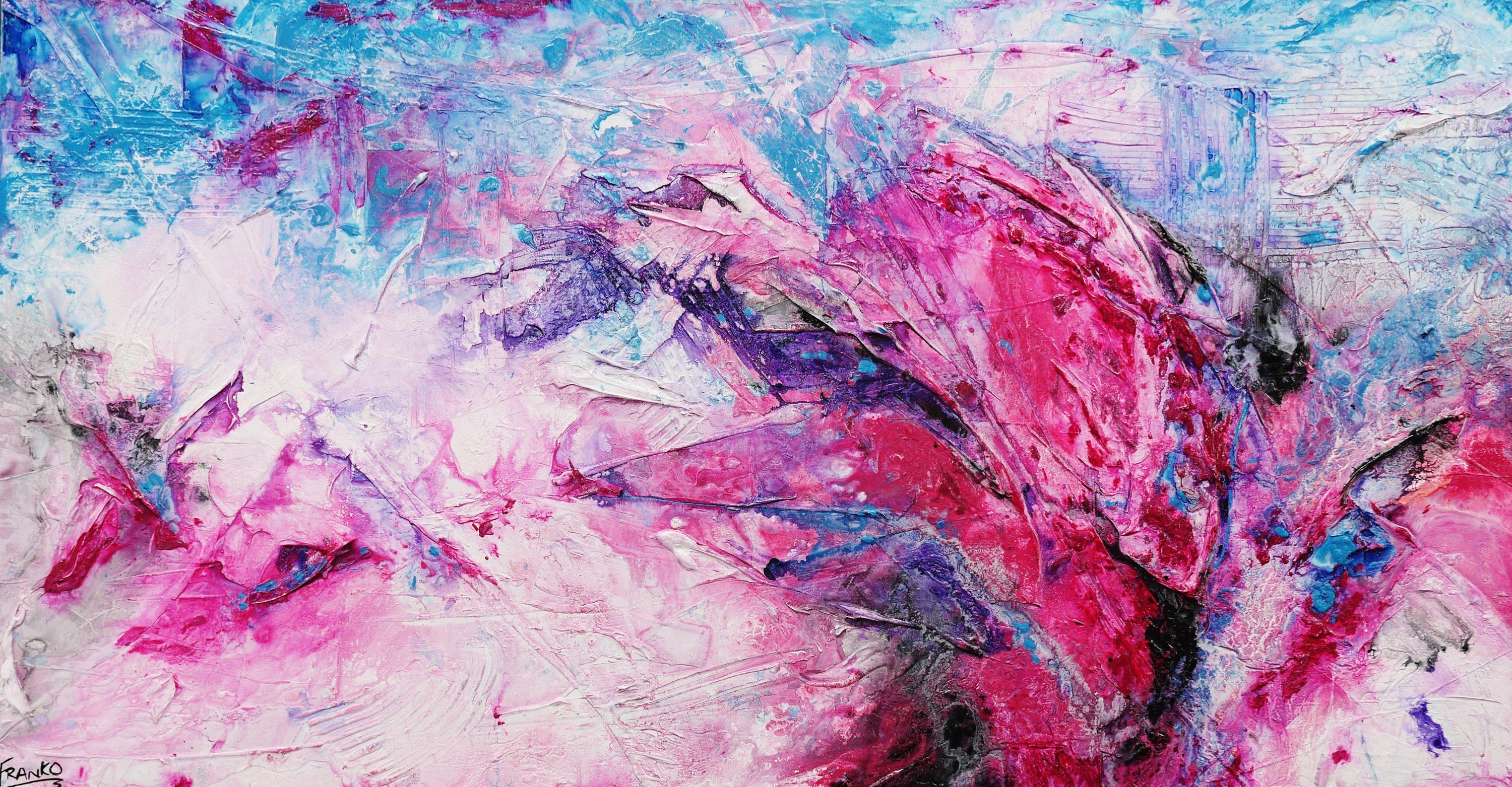 Magenta Bloom 190cm x 100cm White Pink Abstract Painting (SOLD)-Abstract-[Franko ]-[Gallery]-[popular]-[Australia]-Franklin Art Studio