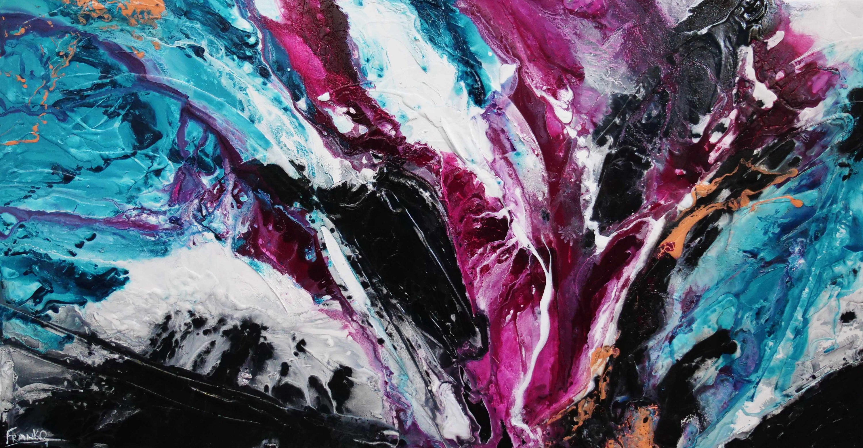 Magenta Candy Rush 190cm x 100cm Teal Magenta Textured Abstract Painting (SOLD)-Abstract-Franko-[Franko]-[Australia_Art]-[Art_Lovers_Australia]-Franklin Art Studio