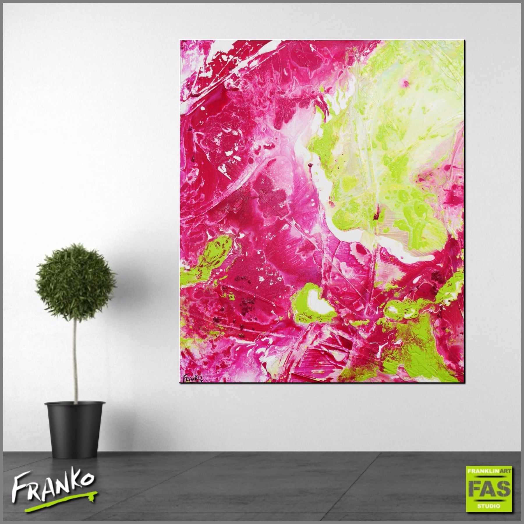 Magenta Lime Wash 120cm x 100cm Pink Green Abstract Painting (SOLD)-abstract-Franko-[Franko]-[huge_art]-[Australia]-Franklin Art Studio