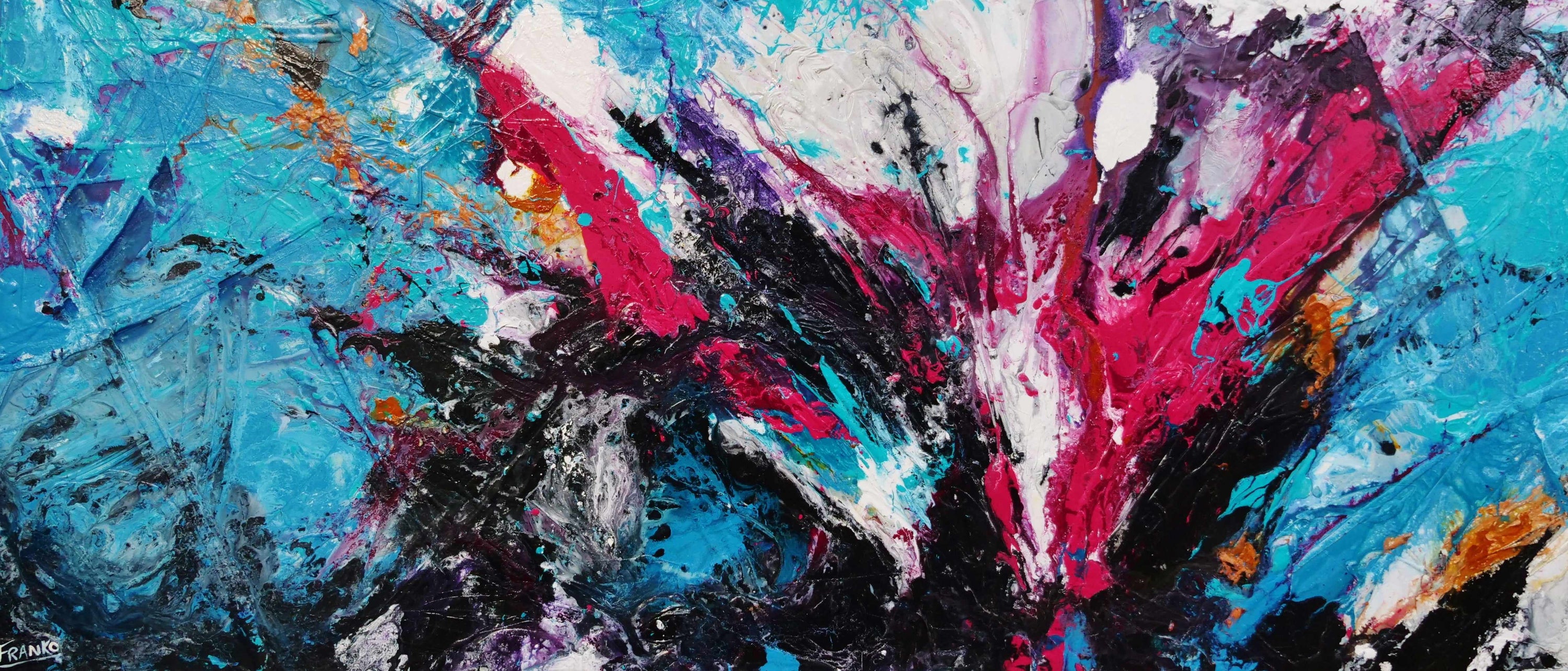 Magenta Romance 270cm x 120cm Blue Pink Textured Abstract Painting (SOLD)-Abstract-Franko-[Franko]-[Australia_Art]-[Art_Lovers_Australia]-Franklin Art Studio