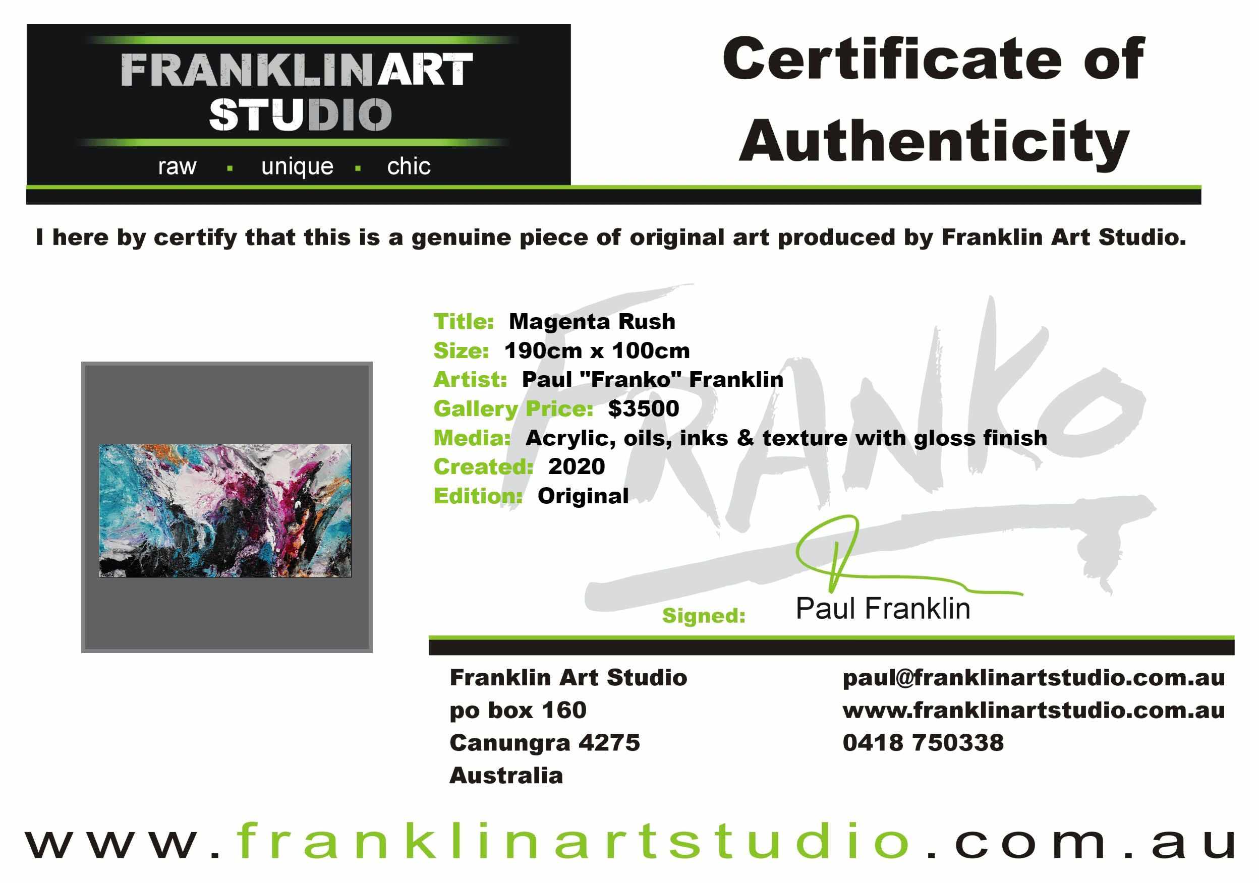 Magenta Rush 190cm x 100cm Pink Black Textured Abstract Painting (SOLD)-Abstract-Franko-[franko_art]-[beautiful_Art]-[The_Block]-Franklin Art Studio