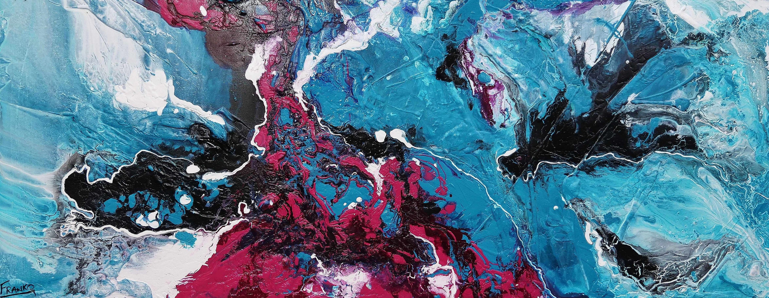 Magenta Seduction 200cm x 80cm Pink Blue Textured Abstract Painting (SOLD)-Abstract-Franko-[Franko]-[Australia_Art]-[Art_Lovers_Australia]-Franklin Art Studio
