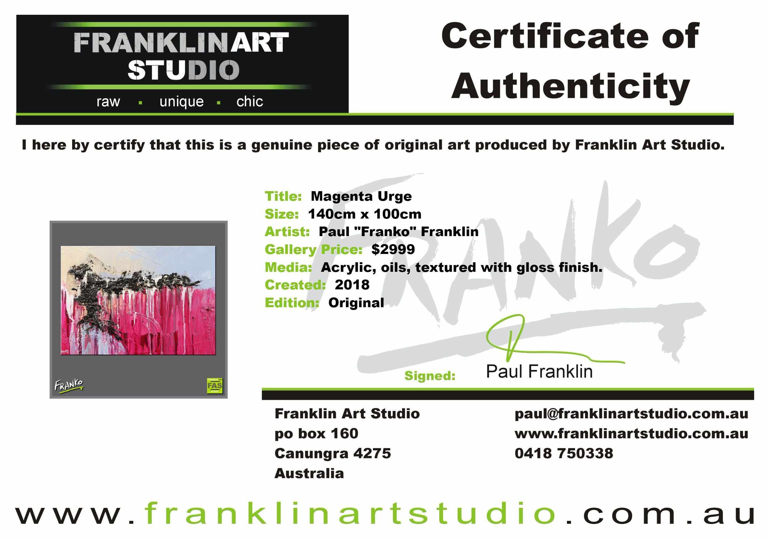 Magenta Urge 140cm x 100cm Pink Abstract Painting (SOLD)-Abstract-Franko-[franko_art]-[beautiful_Art]-[The_Block]-Franklin Art Studio