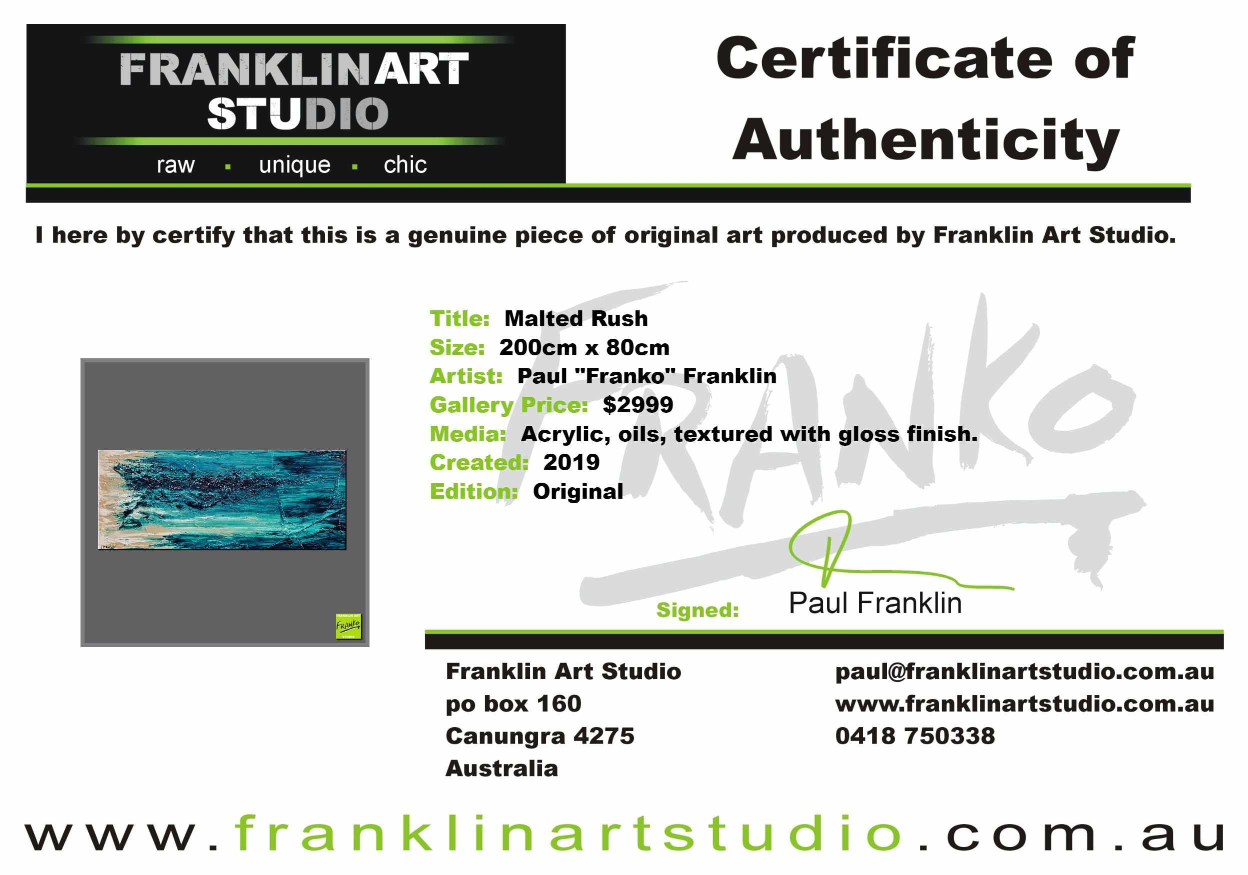 Malted Rush 200cm x 80cm Green Cream Textured Abstract Painting (SOLD)-Abstract-Franko-[franko_art]-[beautiful_Art]-[The_Block]-Franklin Art Studio
