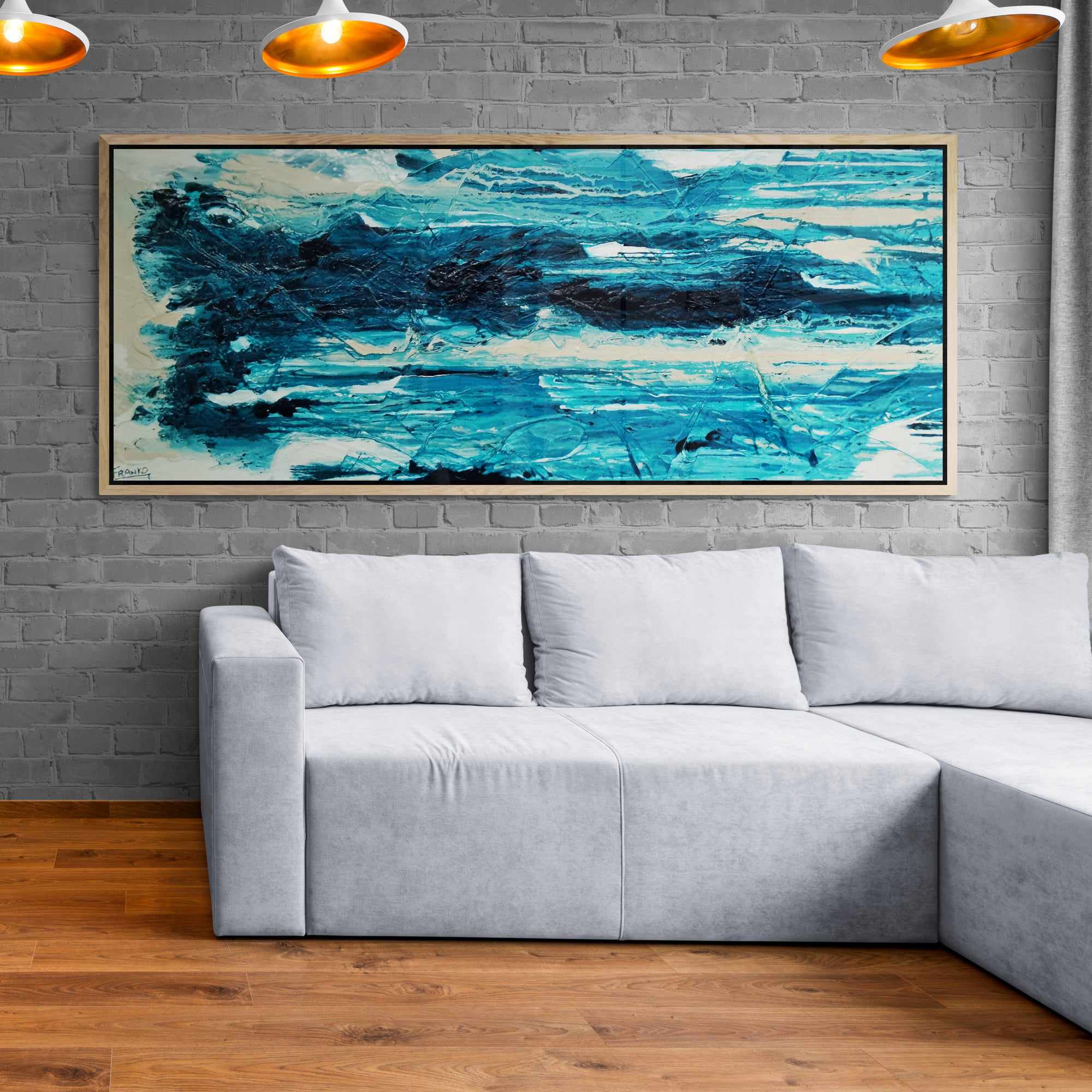 Malted Southern 200cm x 80cm Teal Cream White Textured Abstract Painting-Abstract-Franko-[Franko]-[huge_art]-[Australia]-Franklin Art Studio