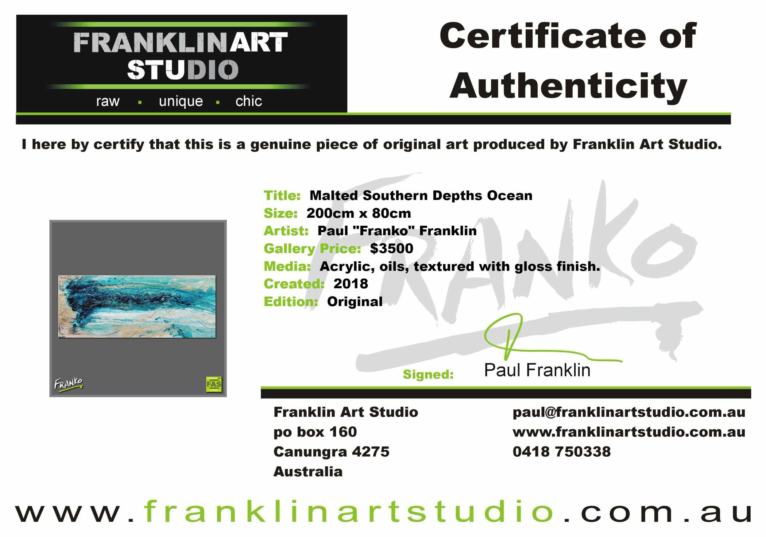 Malted Southern Depths Ocean 200cm x 80cm Turquoise White Textured Abstract Painting (SOLD)-Abstract-Franko-[franko_art]-[beautiful_Art]-[The_Block]-Franklin Art Studio