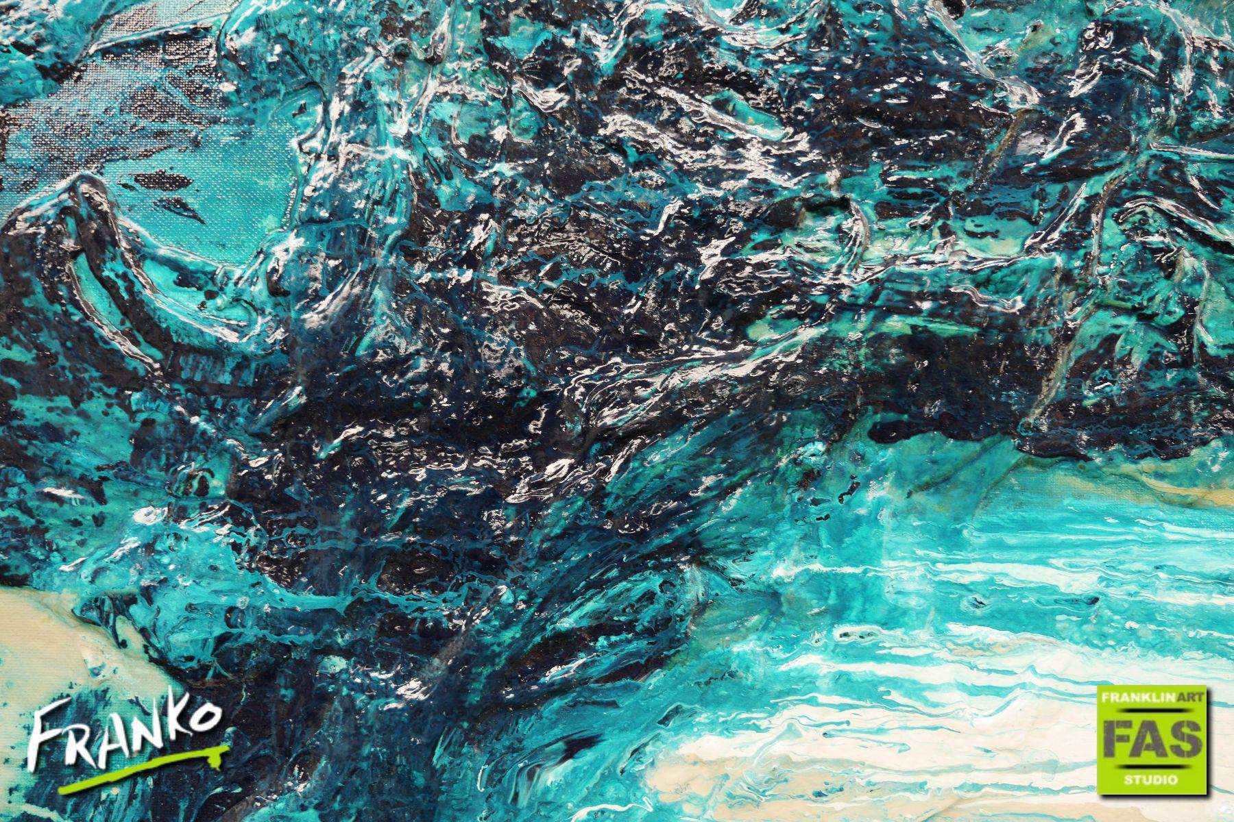 Malted Southern Depths Ocean 200cm x 80cm Turquoise White Textured Abstract Painting (SOLD)