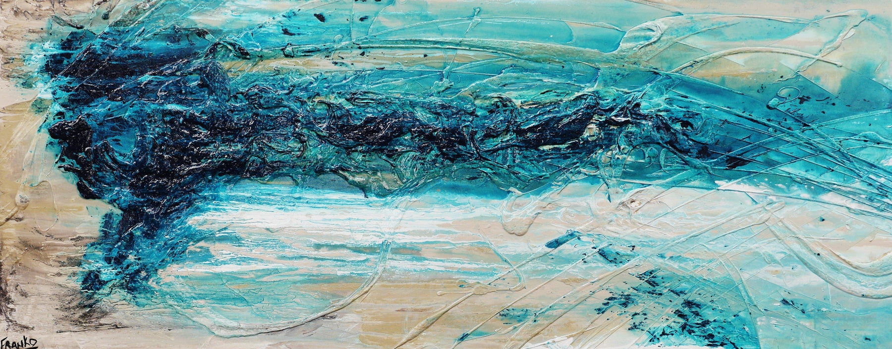 Malted Southern Depths Ocean 200cm x 80cm Turquoise White Textured Abstract Painting (SOLD)-Abstract-Franko-[Franko]-[Australia_Art]-[Art_Lovers_Australia]-Franklin Art Studio