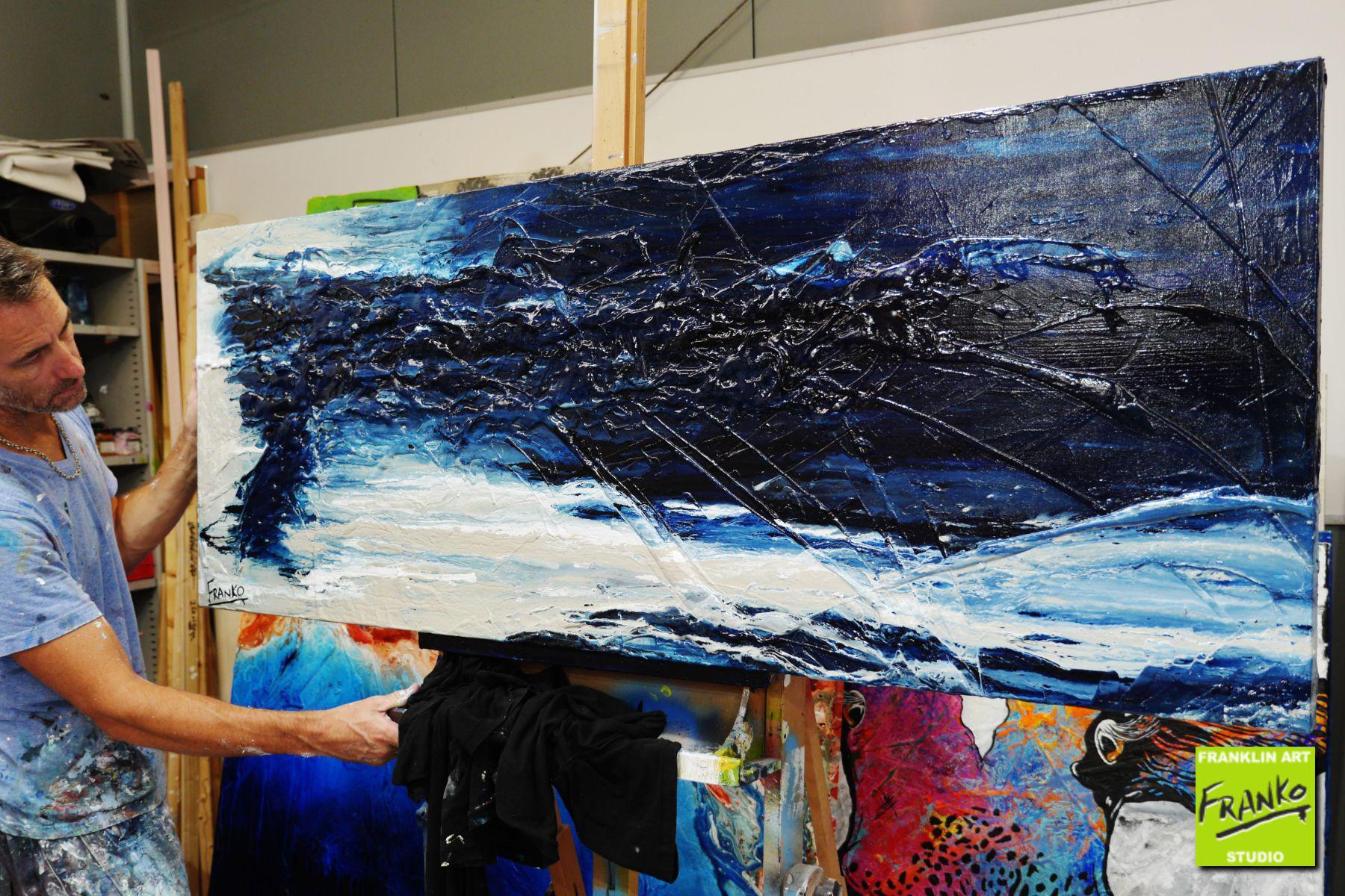 Malty Navy Depth 160cm x 60cm Grey Navy Textured Abstract Painting (SOLD)-Abstract-Franko-[franko_artist]-[Art]-[interior_design]-Franklin Art Studio