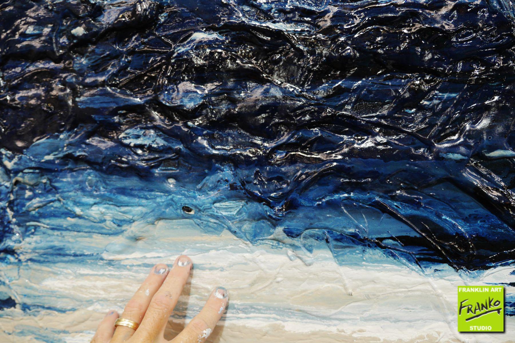 Malty Navy Depth 160cm x 60cm Grey Navy Textured Abstract Painting (SOLD)