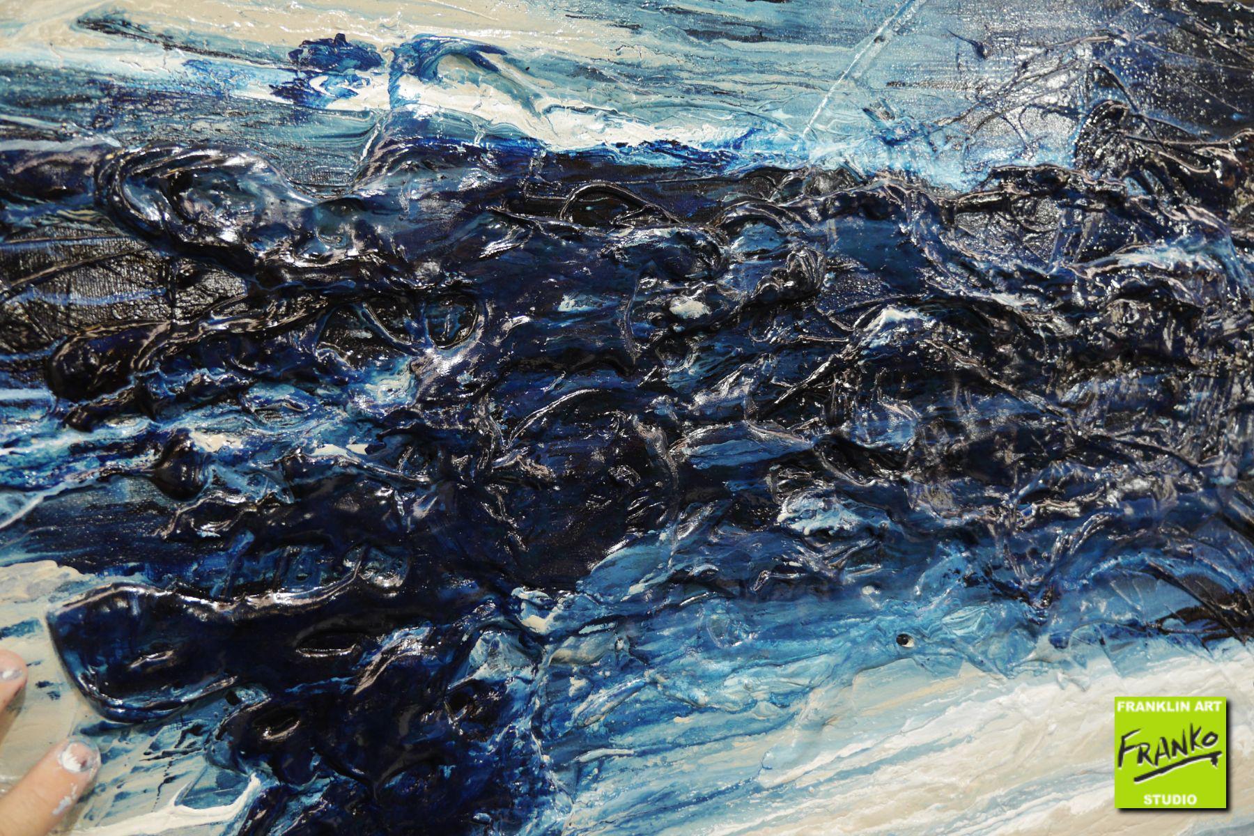Malty Navy Depth 160cm x 60cm Grey Navy Textured Abstract Painting (SOLD)-Abstract-[Franko]-[Artist]-[Australia]-[Painting]-Franklin Art Studio