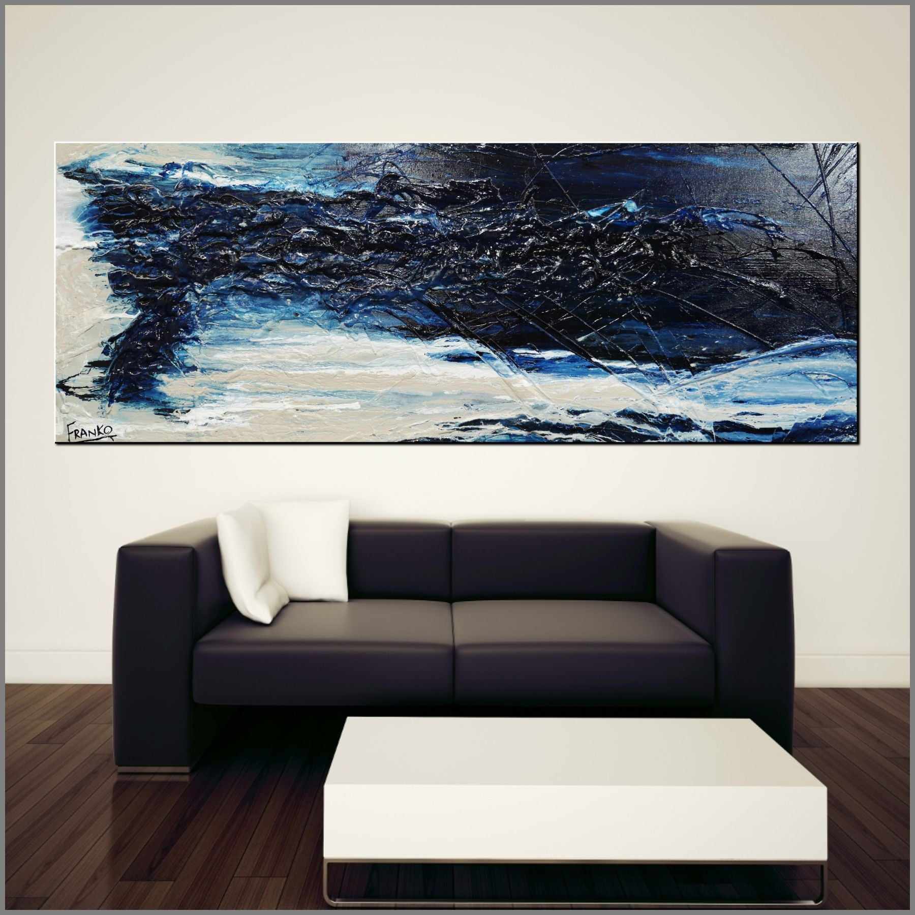 Malty Navy Depth 160cm x 60cm Grey Navy Textured Abstract Painting (SOLD)-Abstract-Franko-[huge]-[Australian]-[best Selling]-Franklin Art Studio