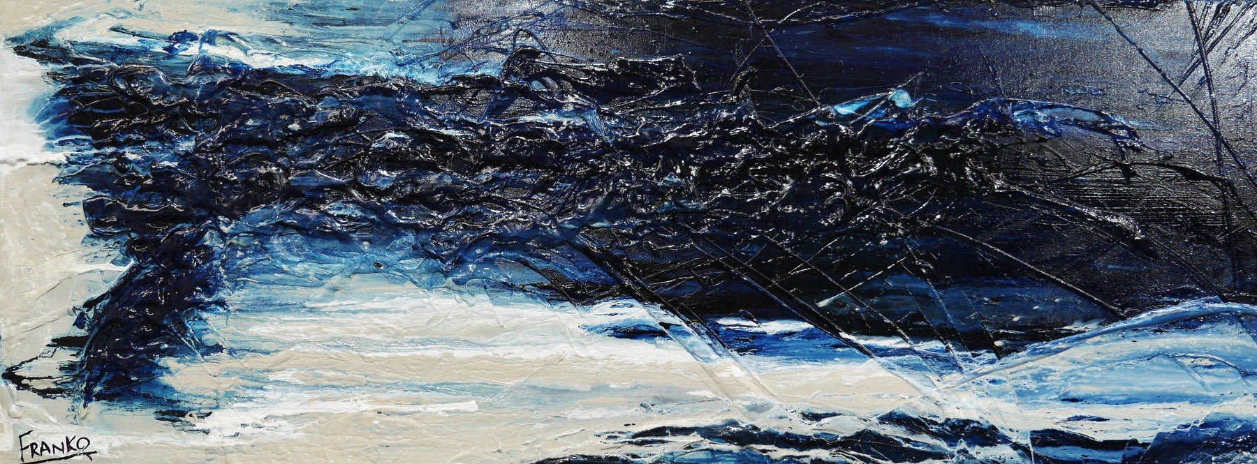 Malty Navy Depth 160cm x 60cm Grey Navy Textured Abstract Painting (SOLD)-Abstract-Franko-[Franko]-[Australia_Art]-[Art_Lovers_Australia]-Franklin Art Studio
