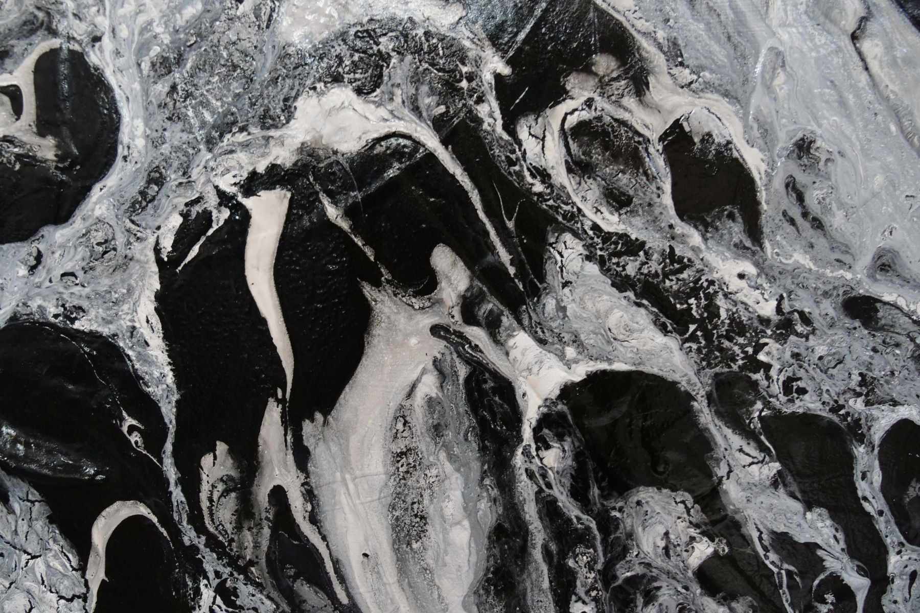 Marbled 120cm x 120cm Black White Textured Abstract Painting (SOLD)