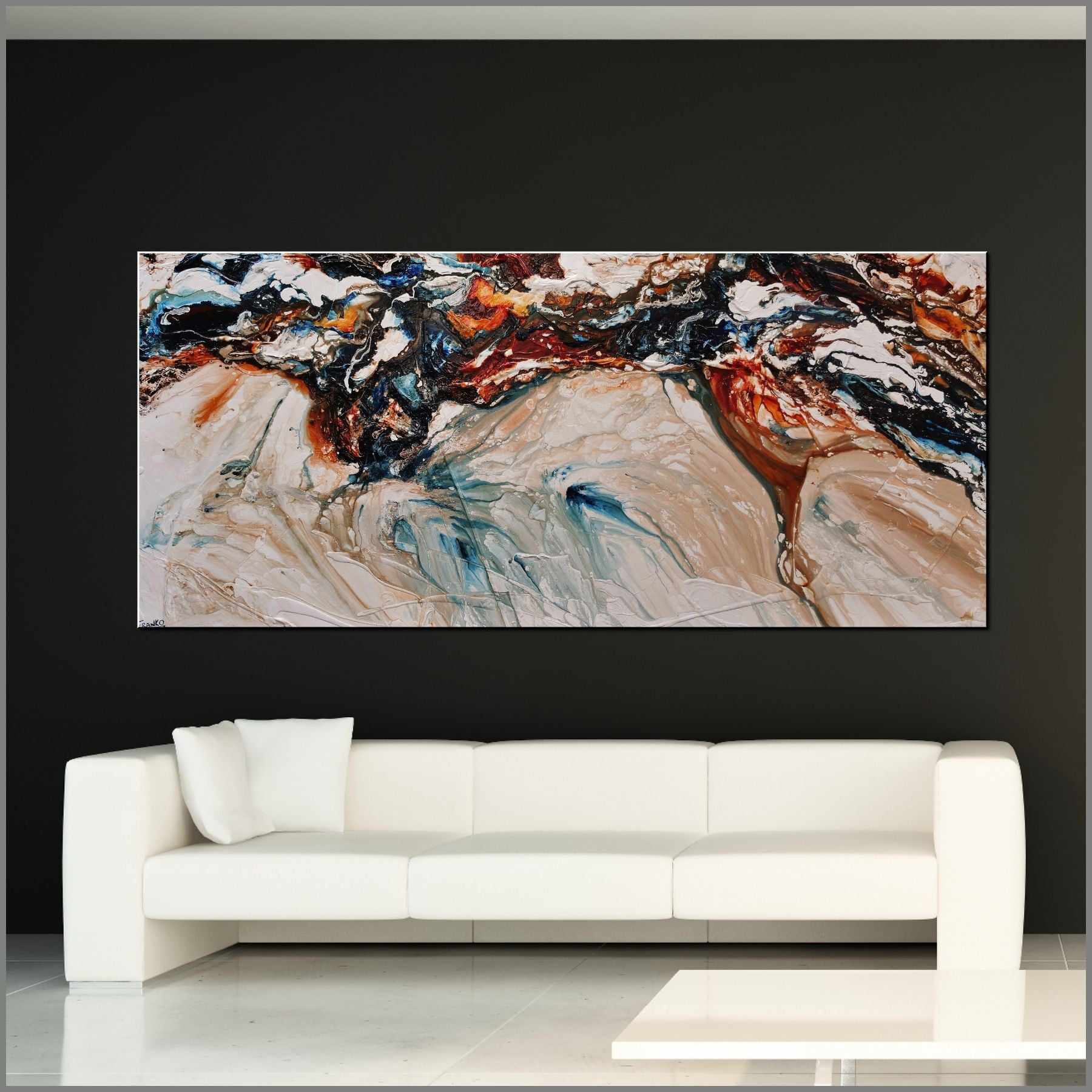 Marbled Coast 270cm x 120cm Oxide Blue White Textured Abstract Painting (SOLD)-Abstract-Franklin Art Studio-[Franko]-[huge_art]-[Australia]-Franklin Art Studio