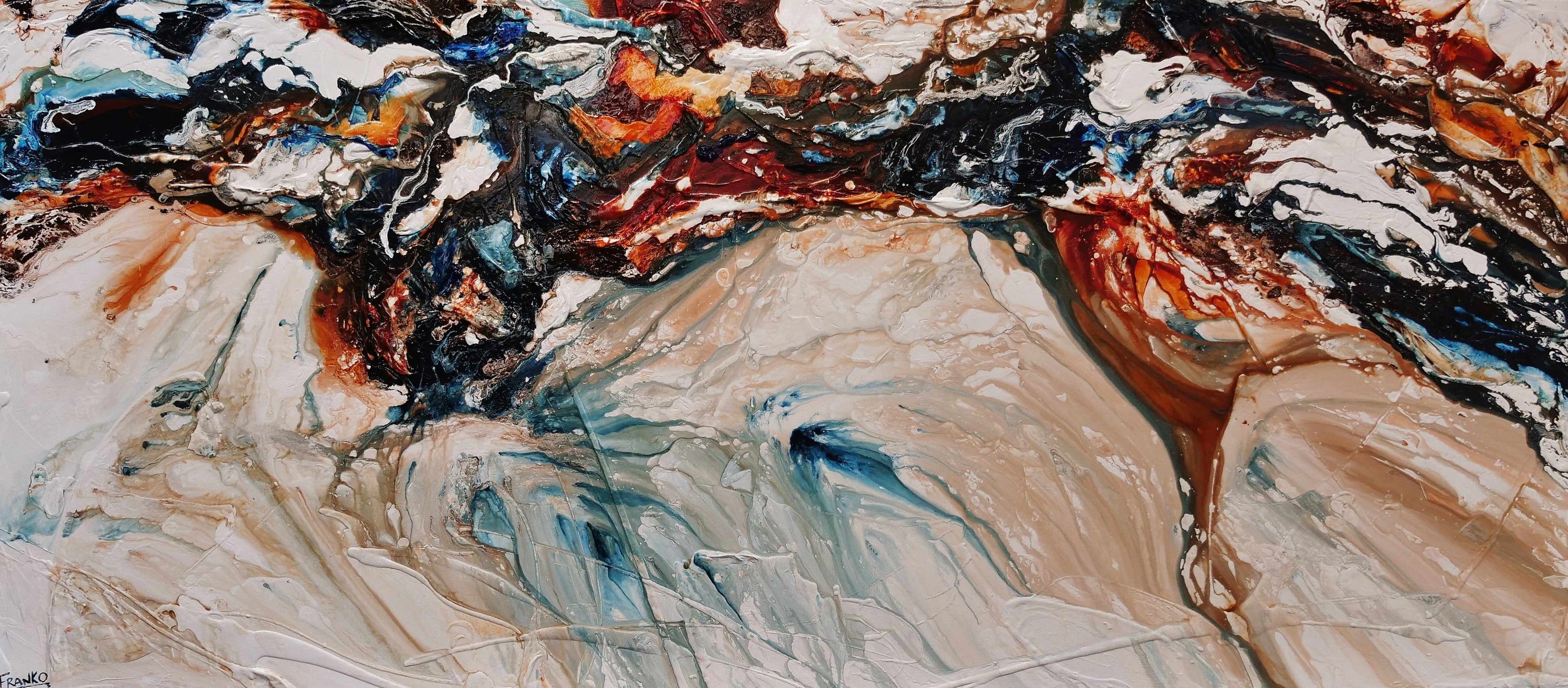 Marbled Coast 270cm x 120cm Oxide Blue White Textured Abstract Painting (SOLD)-Abstract-Franklin Art Studio-[Franko]-[Australia_Art]-[Art_Lovers_Australia]-Franklin Art Studio
