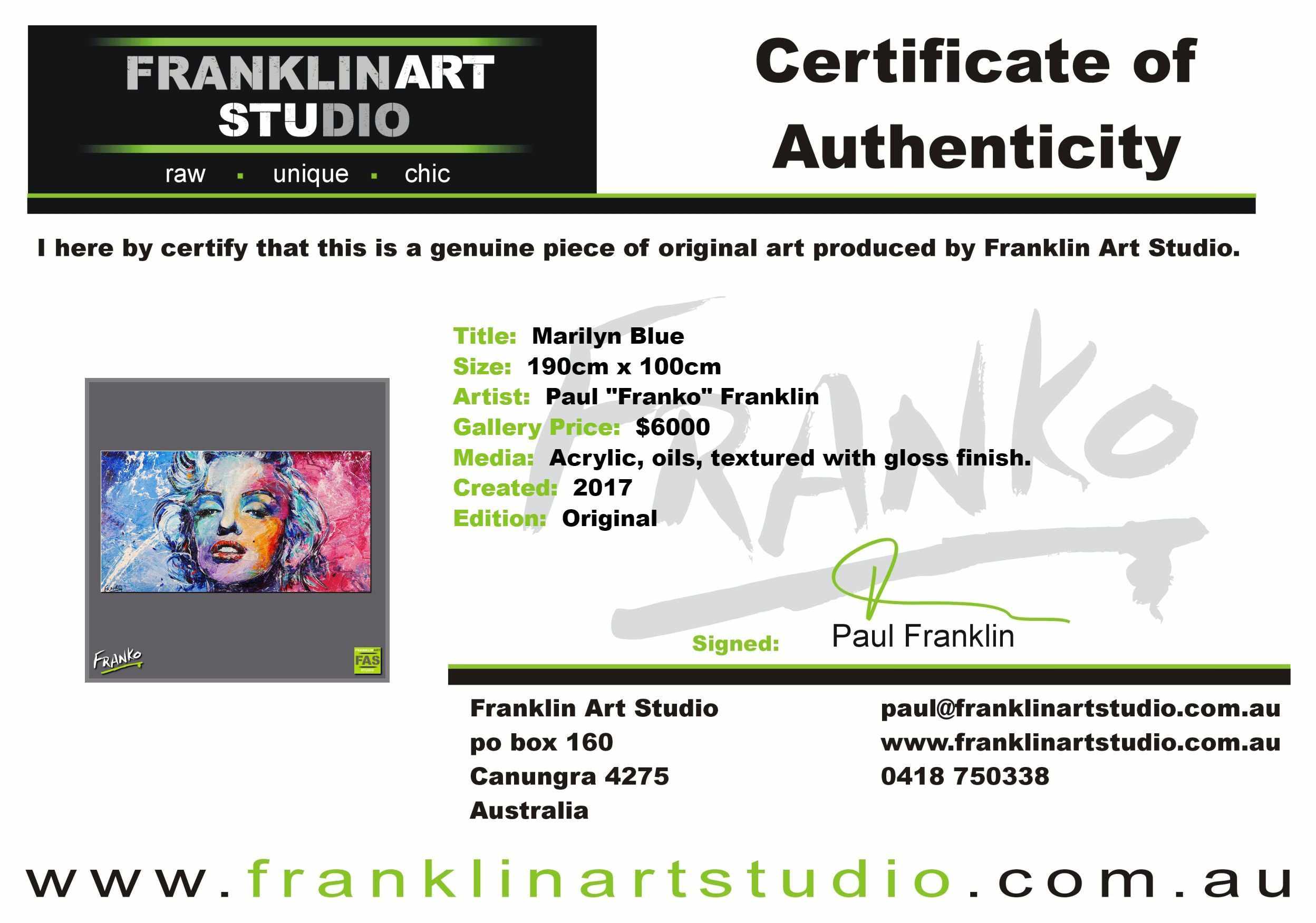 Marilyn Blue 190cm x 100cm Marilyn Monroe Painting (SOLD)-abstract realism-Franko-[franko_artist]-[Art]-[interior_design]-Franklin Art Studio