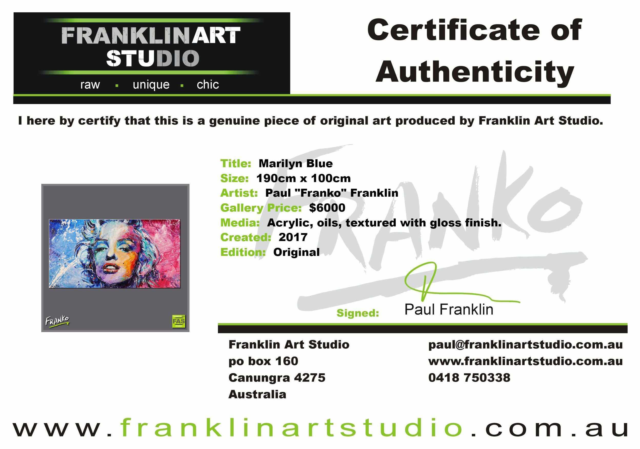 Marilyn Blue 190cm x 100cm Marilyn Monroe Painting (SOLD)-abstract realism-[Franko Artist]-[Gold Coast]-[Brisbane]-[Huge]-Franklin Art Studio