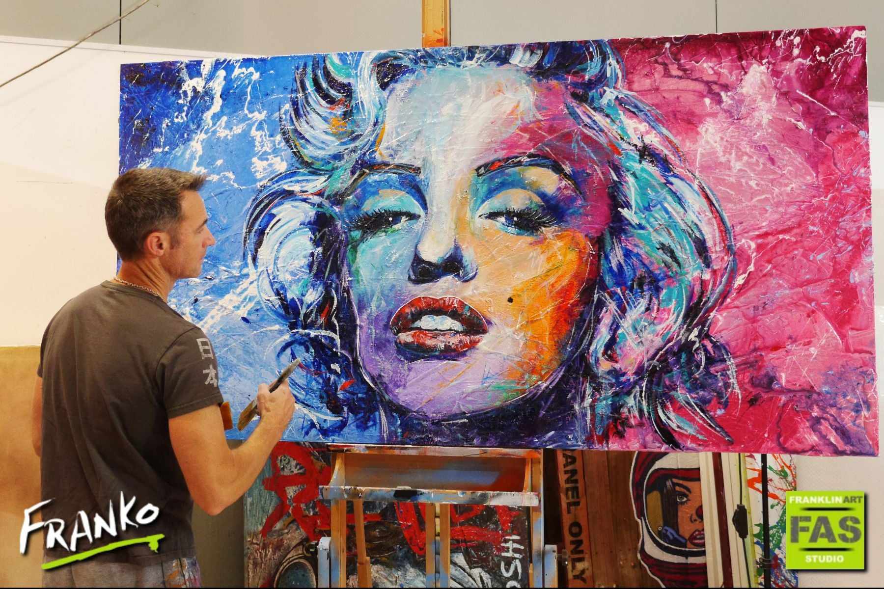 Marilyn Blue 190cm x 100cm Marilyn Monroe Painting (SOLD)-abstract realism-Franko-[franko_art]-[beautiful_Art]-[The_Block]-Franklin Art Studio