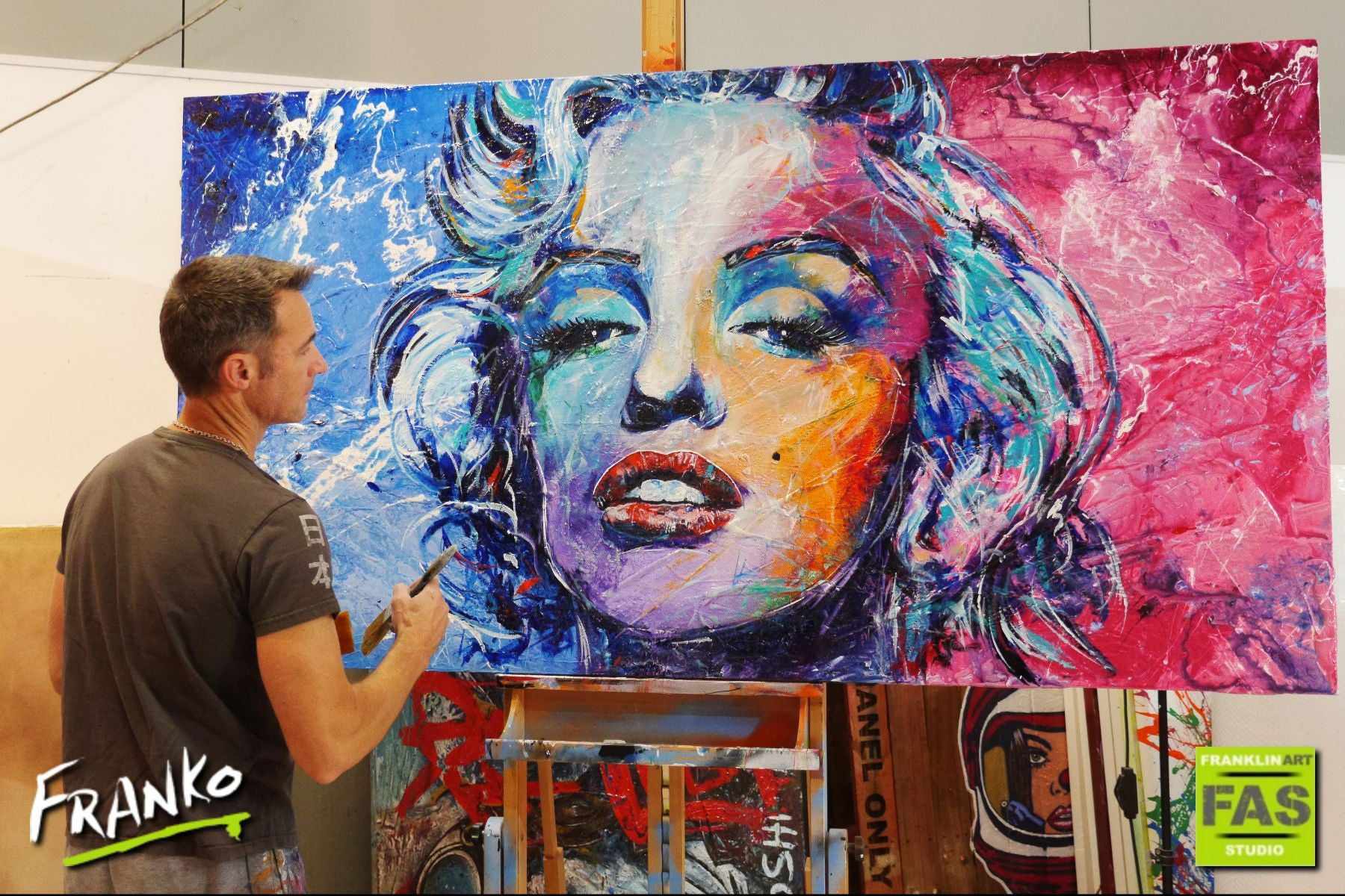 Marilyn Blue 190cm x 100cm Marilyn Monroe Painting (SOLD)-abstract realism-[Franko Artist]-[Cheryl]-[Wendy]-[Gabriela]-Franklin Art Studio