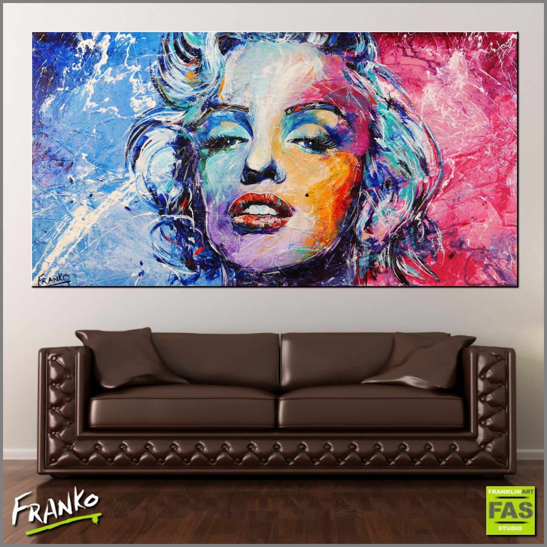 Marilyn Blue 190cm x 100cm Marilyn Monroe Painting (SOLD)-abstract realism-Franko-[huge]-[Australian]-[best Selling]-Franklin Art Studio