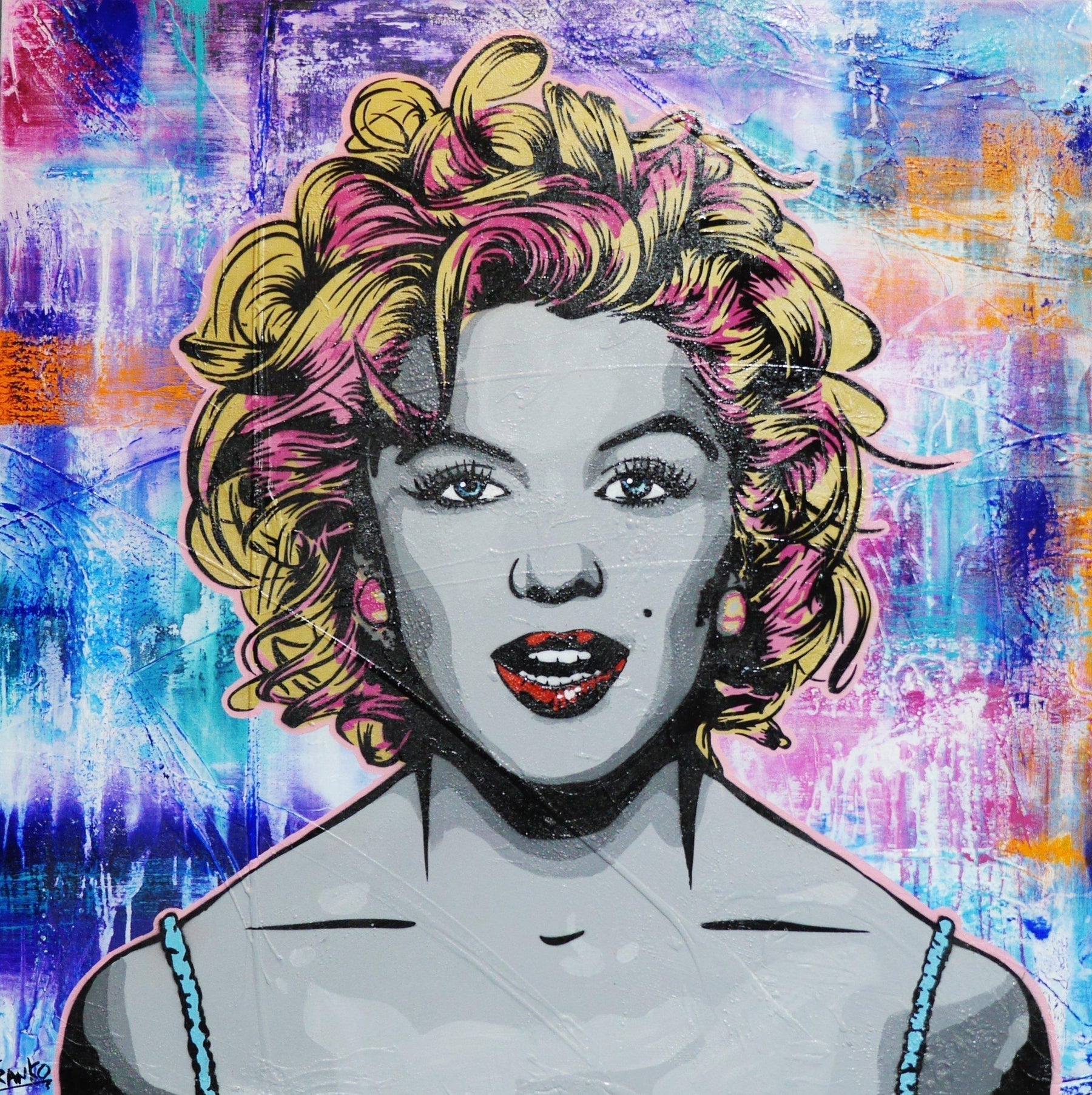 Marilyn Ms M 120cm x 120cm Marilyn Monroe Grunge base Urban Pop Painting (SOLD)-abstract realism-[Franko ]-[Gallery]-[popular]-[Australia]-Franklin Art Studio