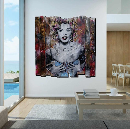 Marilyn... Beautiful Disaster 113cm x 113cm Marilyn Monroe Industrial Recycled Palette Pop Art Painting (SOLD)-urban pop-Franko-[Franko]-[huge_art]-[Australia]-Franklin Art Studio
