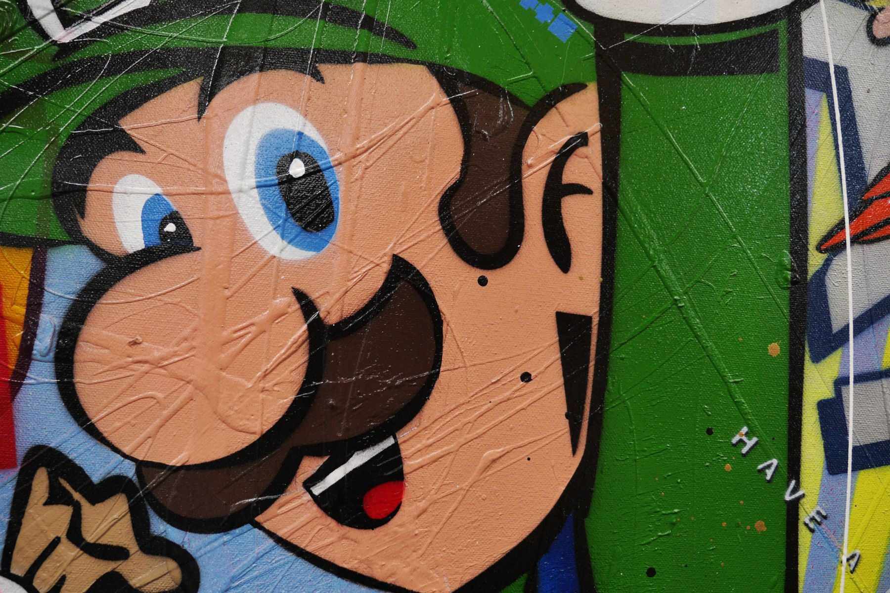 Mario and Luigi Take The Town 140cm x 100cm Mario and Luigi Textured Urban Pop Art Painting (Sold)