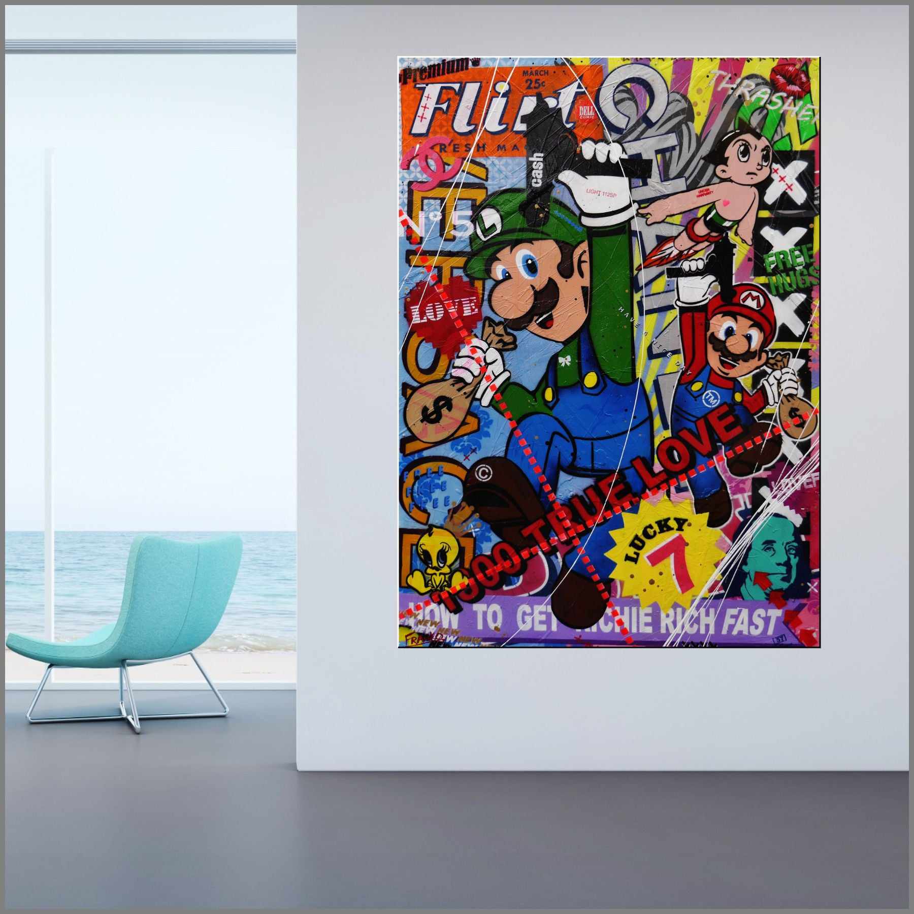 Mario and Luigi Take The Town 140cm x 100cm Mario and Luigi Textured Urban Pop Art Painting (Sold)-urban pop-Franko-[Franko]-[huge_art]-[Australia]-Franklin Art Studio