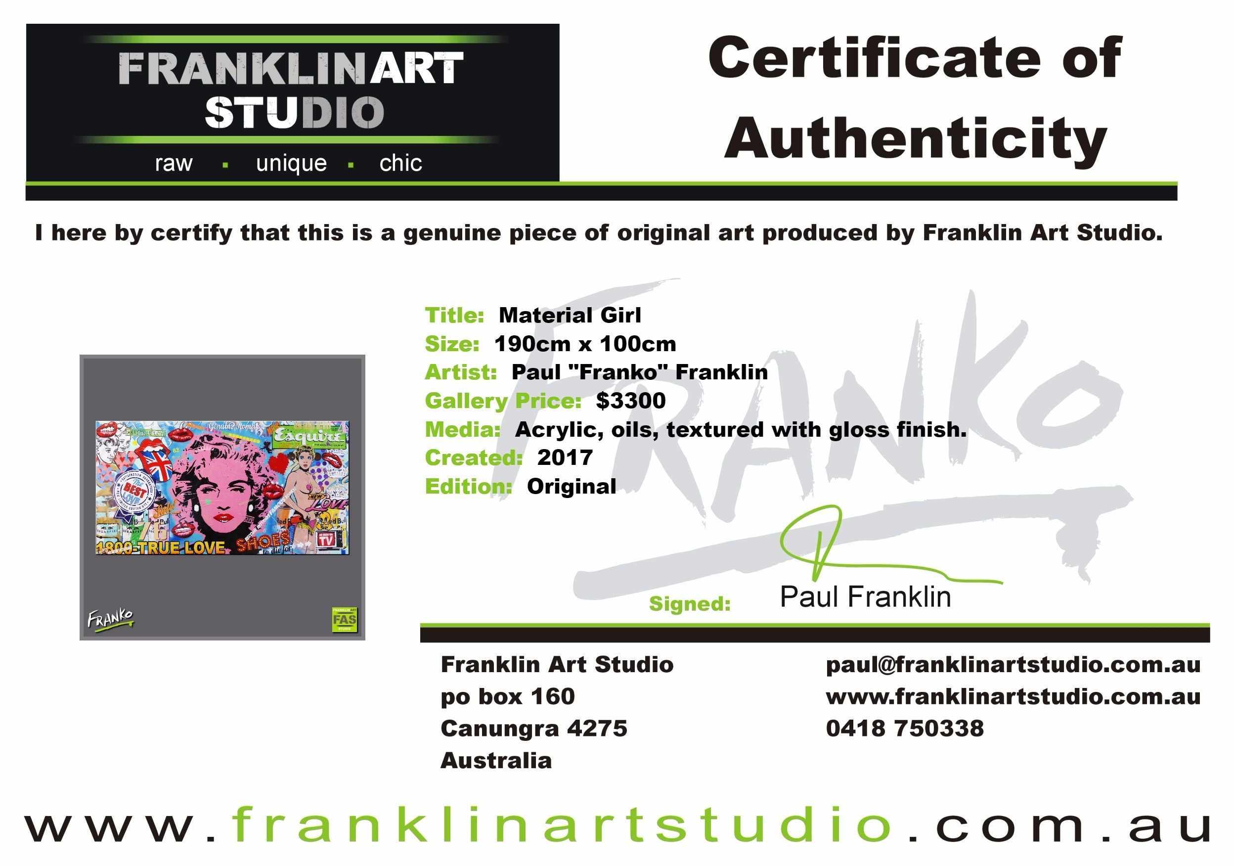 Material Girl 190cm x 100cm Madonna Pop Art Painting (SOLD)-urban pop-Franko-[franko_art]-[beautiful_Art]-[The_Block]-Franklin Art Studio