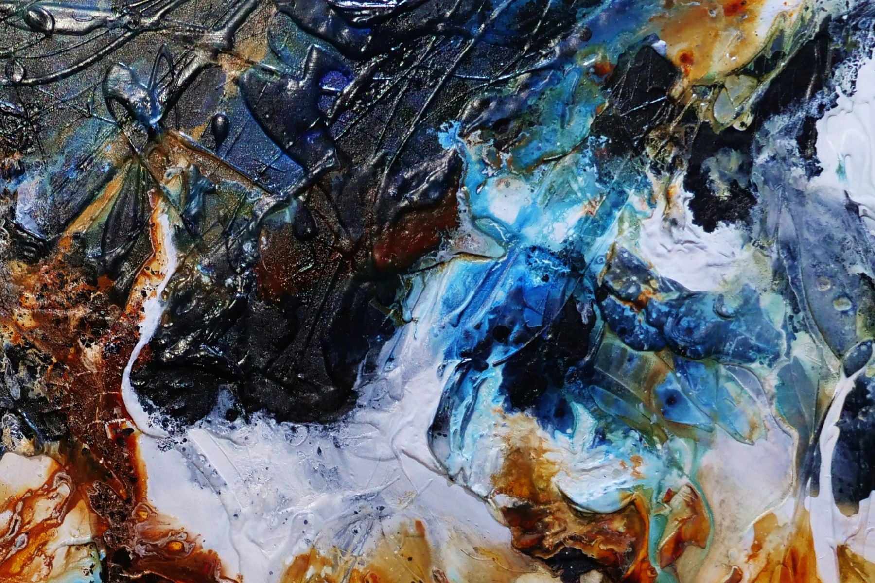 Melted Rust 150cm x 150cm Rust, Black, Blue Textured Abstract Painting (SOLD)
