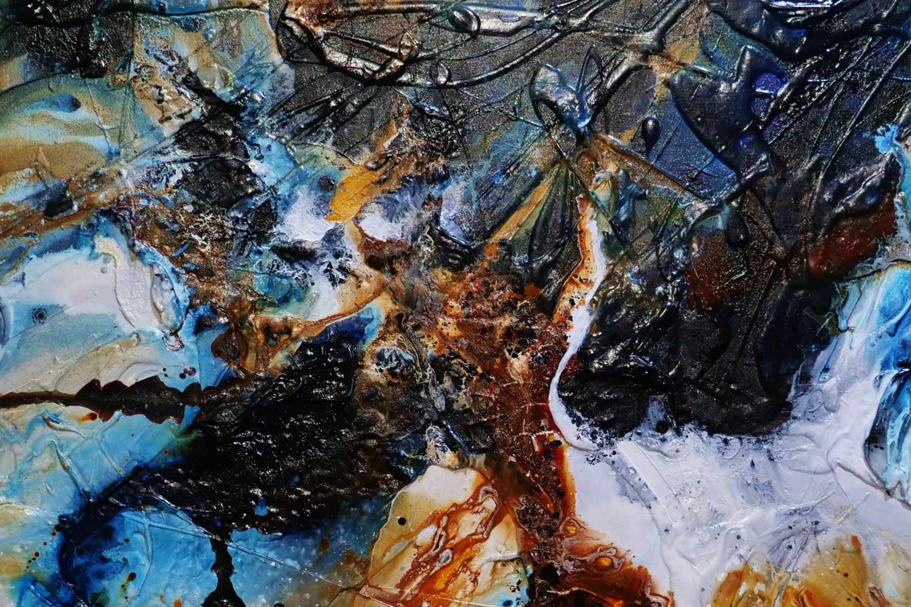 Melted Rust 150cm x 150cm Rust, Black, Blue Textured Abstract Painting (SOLD)