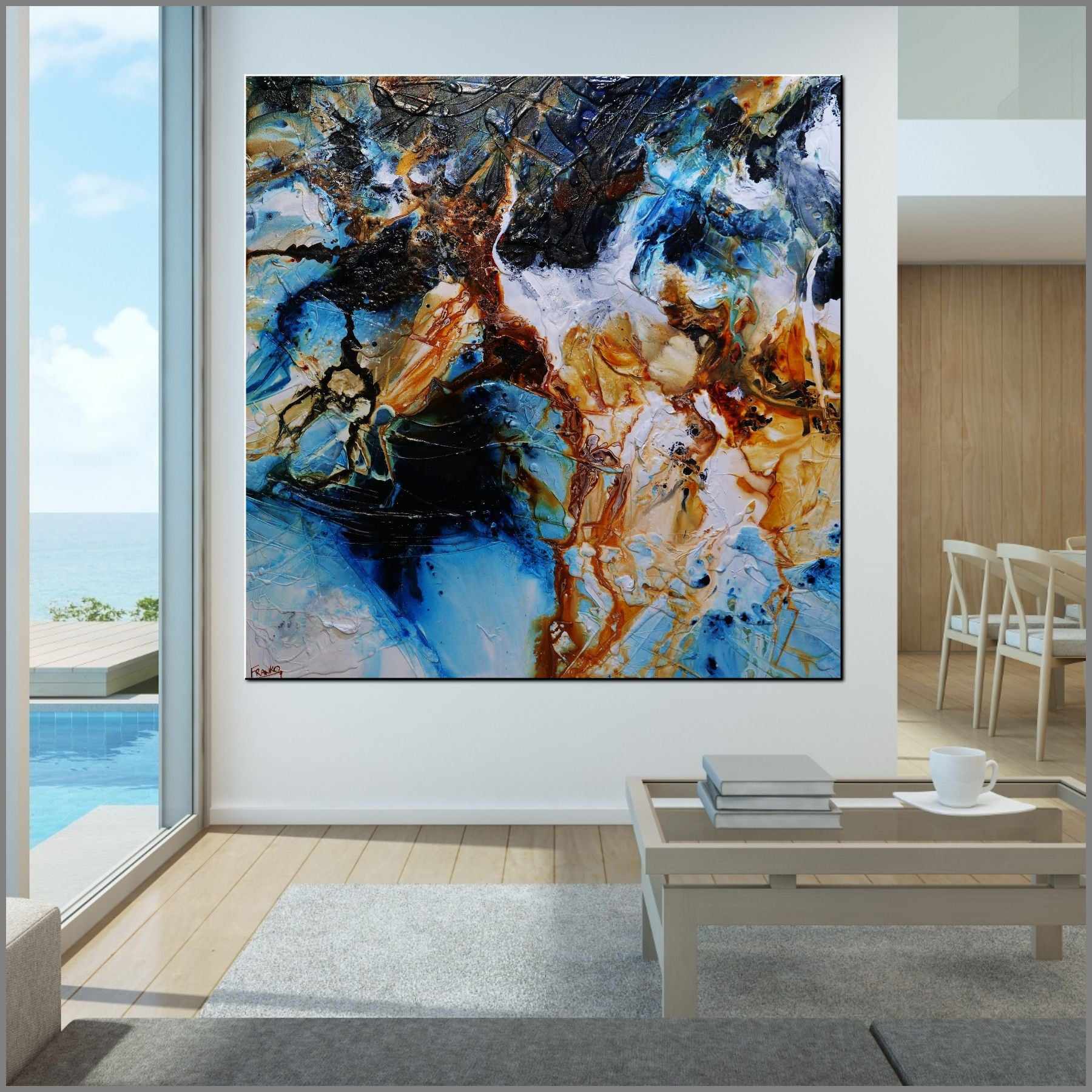 Melted Rust 150cm x 150cm Rust, Black, Blue Textured Abstract Painting (SOLD)-Abstract-Franko-[Franko]-[huge_art]-[Australia]-Franklin Art Studio